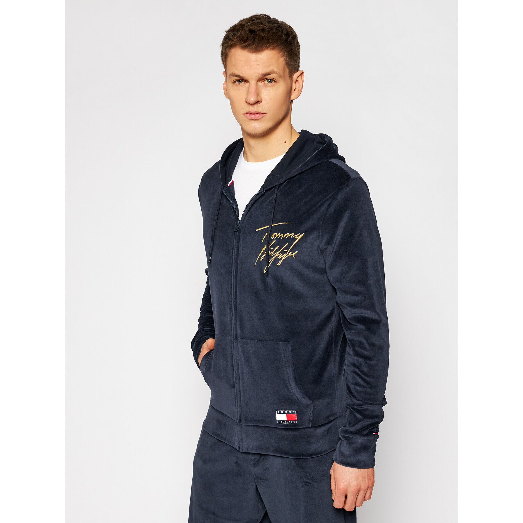 Tommy Hilfiger Mikina Hoody Ls Fz Velour UM0UM01932 Tmavomodrá Regular Fit - Pepit.sk