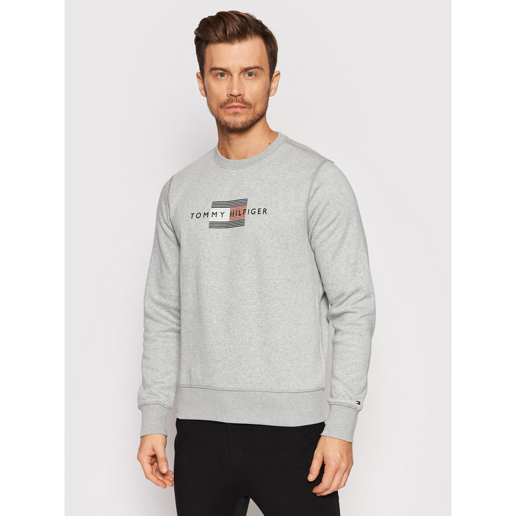 Tommy Hilfiger Mikina Lines Crewneck MW0MW20118 Sivá Regular Fit - Pepit.sk