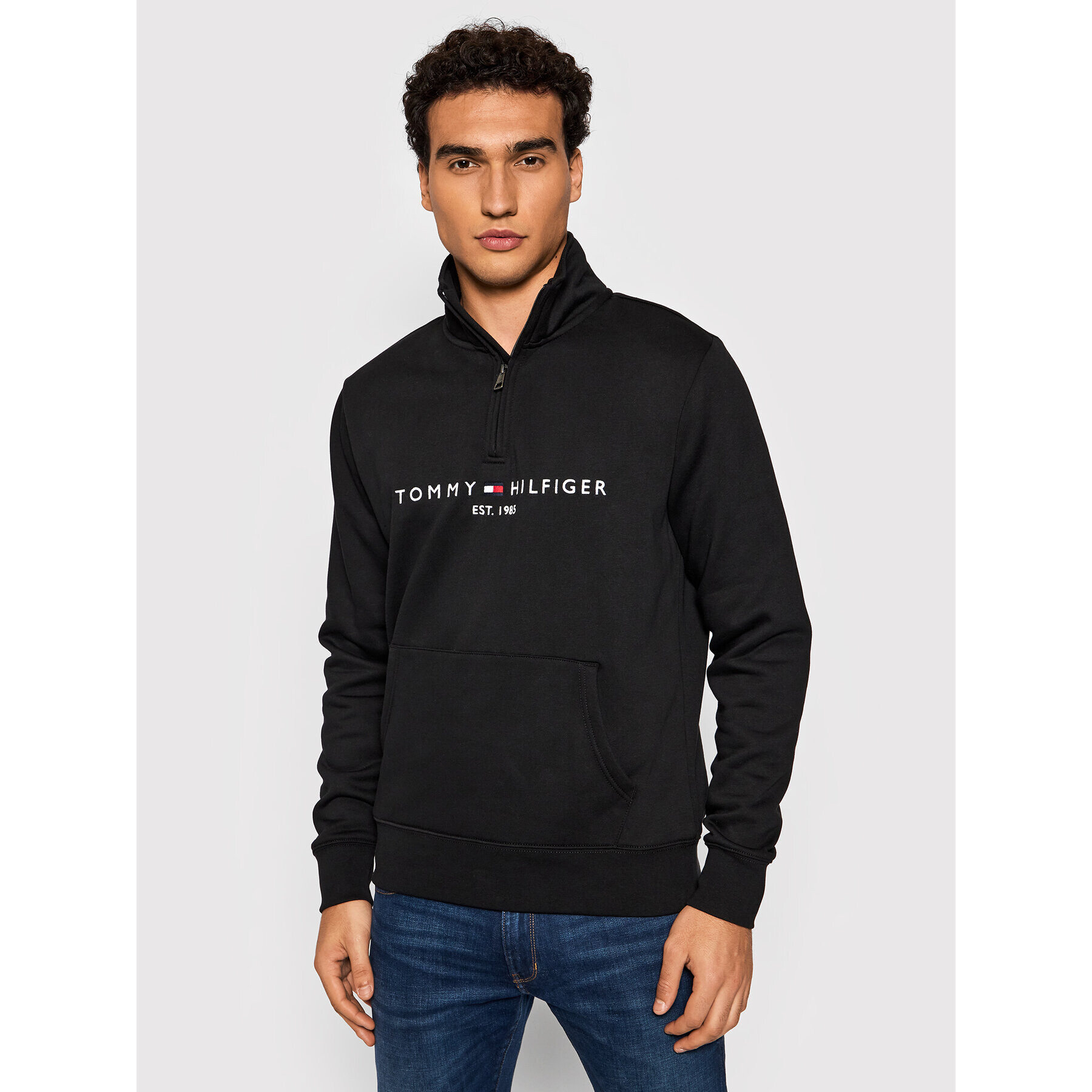 Tommy Hilfiger Mikina Logo Mockneck MW0MW20954 Čierna Regular Fit - Pepit.sk