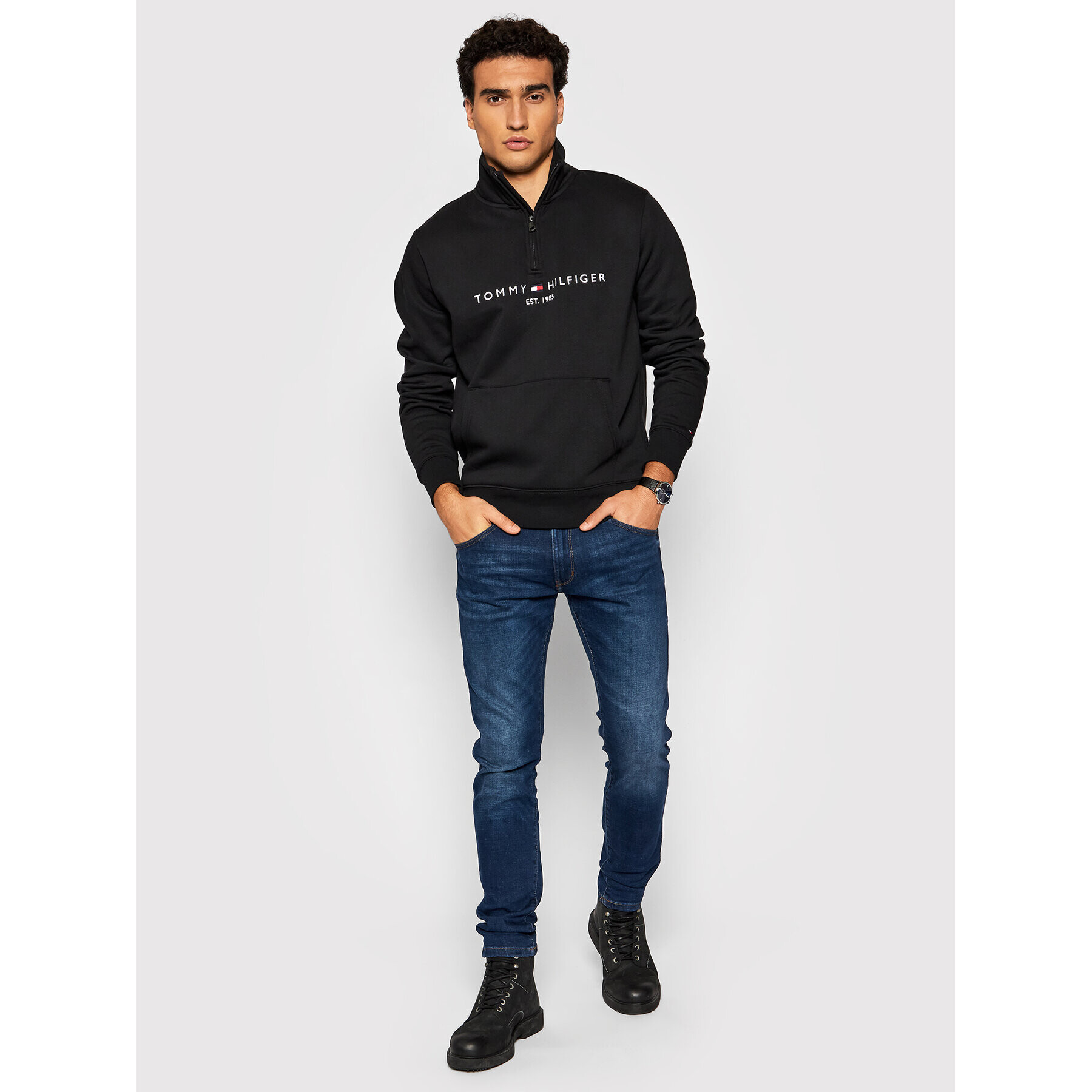 Tommy Hilfiger Mikina Logo Mockneck MW0MW20954 Čierna Regular Fit - Pepit.sk