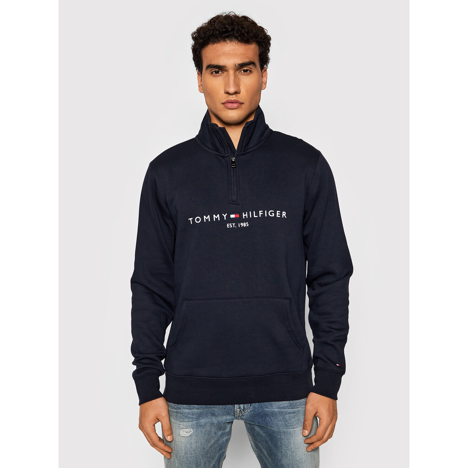 Tommy Hilfiger Mikina Logo Mockneck MW0MW20954 Tmavomodrá Regular Fit - Pepit.sk