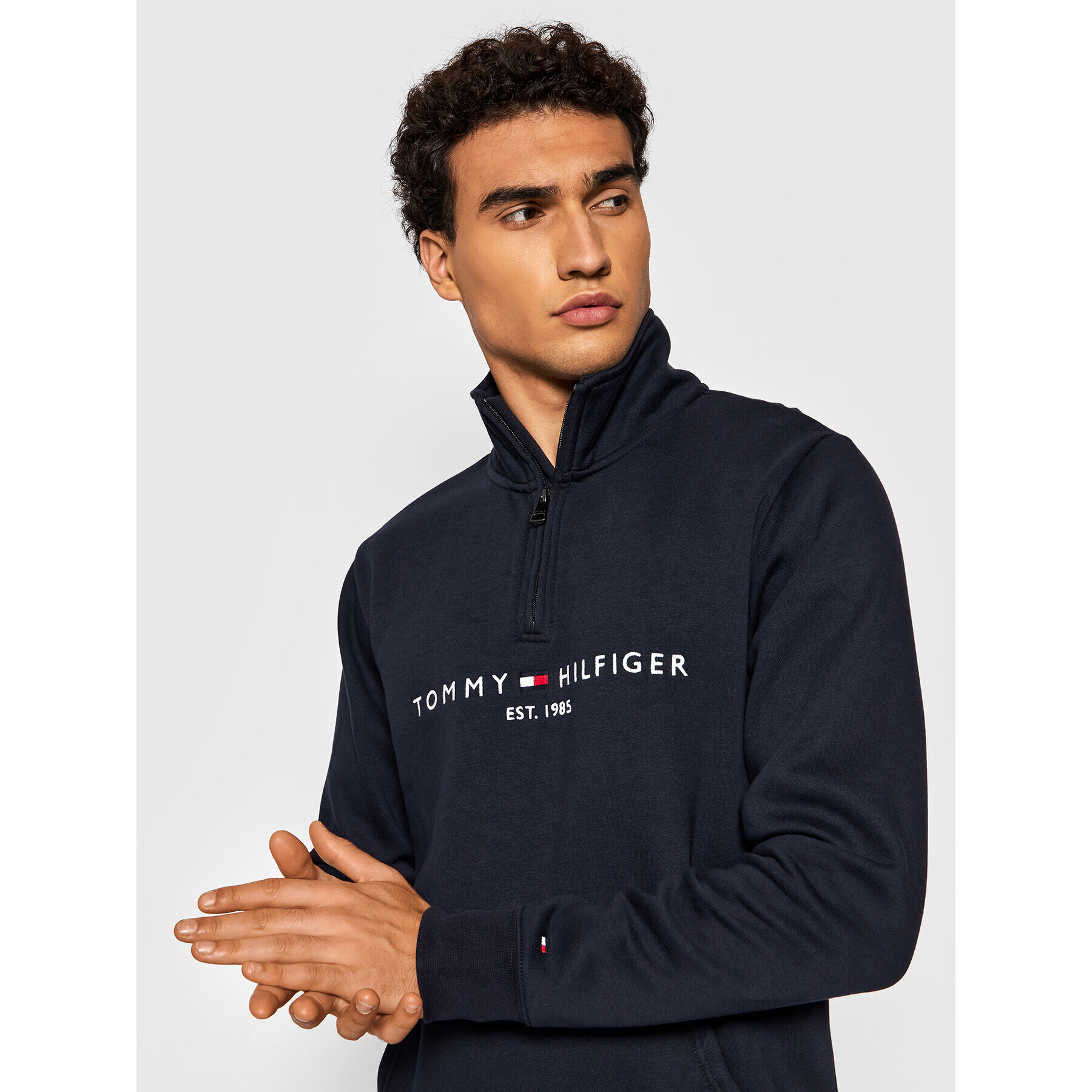 Tommy Hilfiger Mikina Logo Mockneck MW0MW20954 Tmavomodrá Regular Fit - Pepit.sk