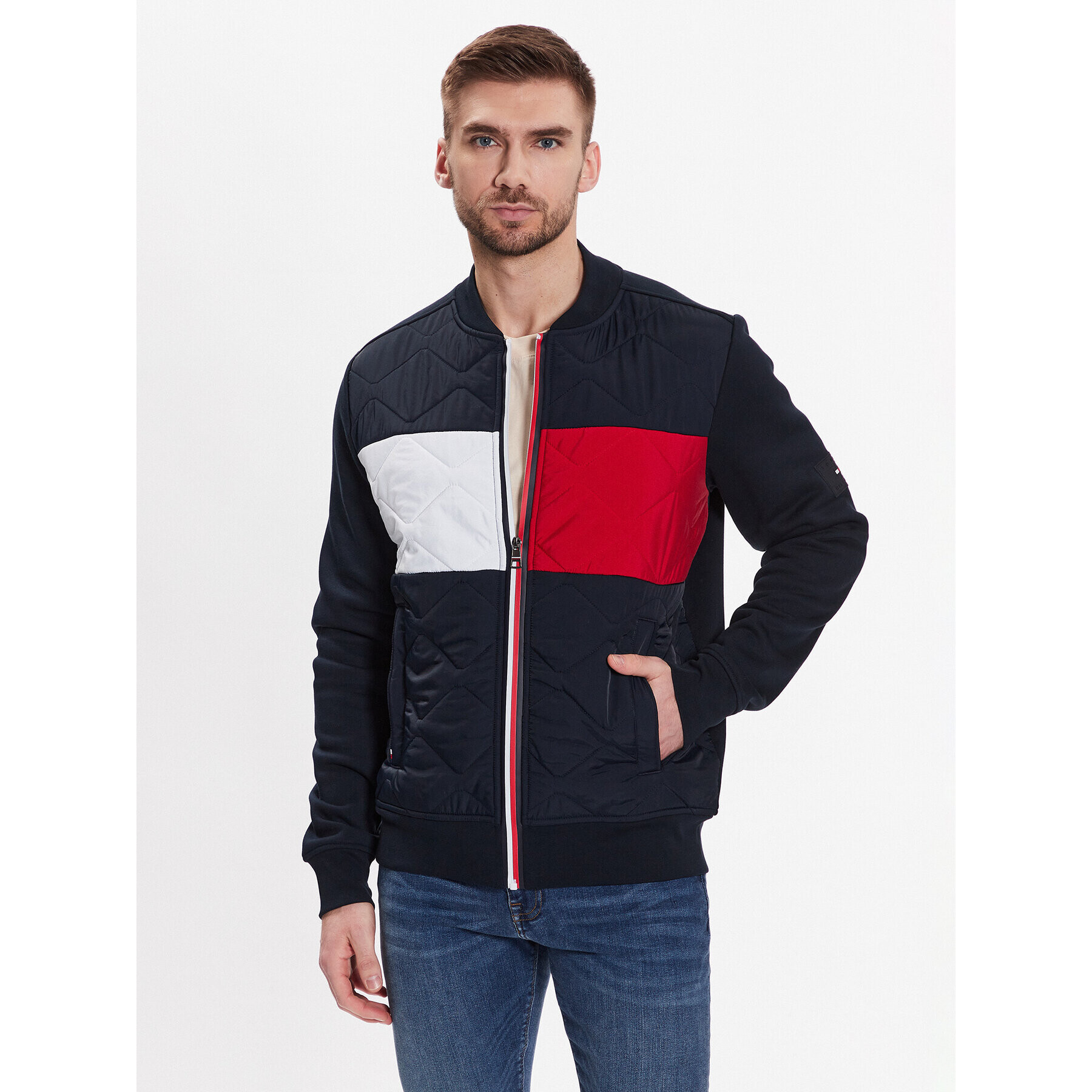 Tommy Hilfiger Mikina Mix Media MW0MW30010 Tmavomodrá Regular Fit - Pepit.sk