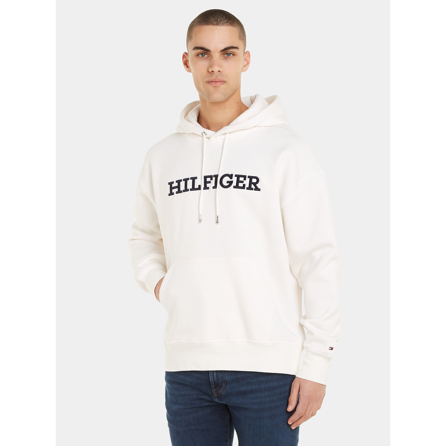 Tommy Hilfiger Mikina Monotype Embro MW0MW33062 Biela Regular Fit - Pepit.sk