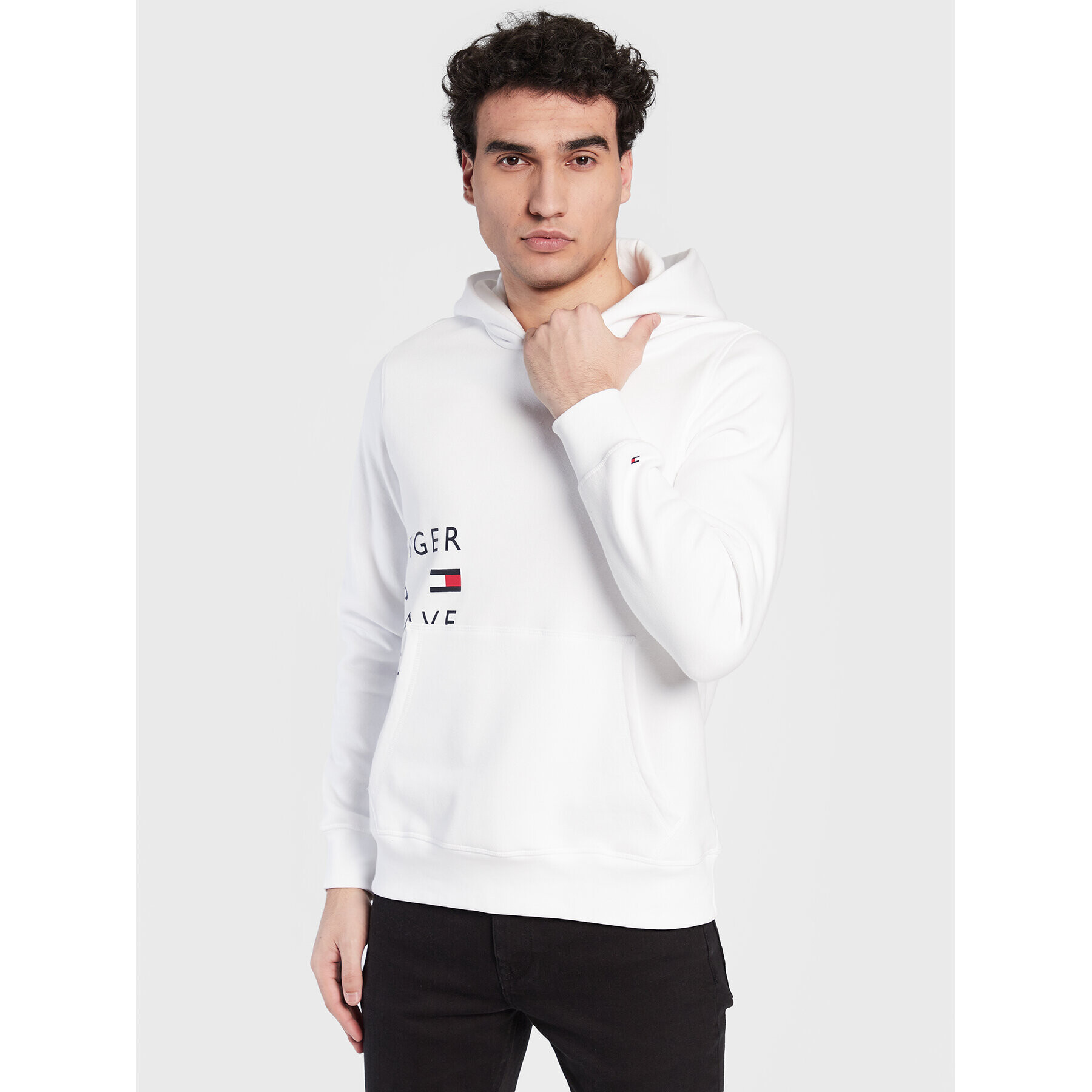 Tommy Hilfiger Mikina Off Placement Text MW0MW29303 Biela Regular Fit - Pepit.sk