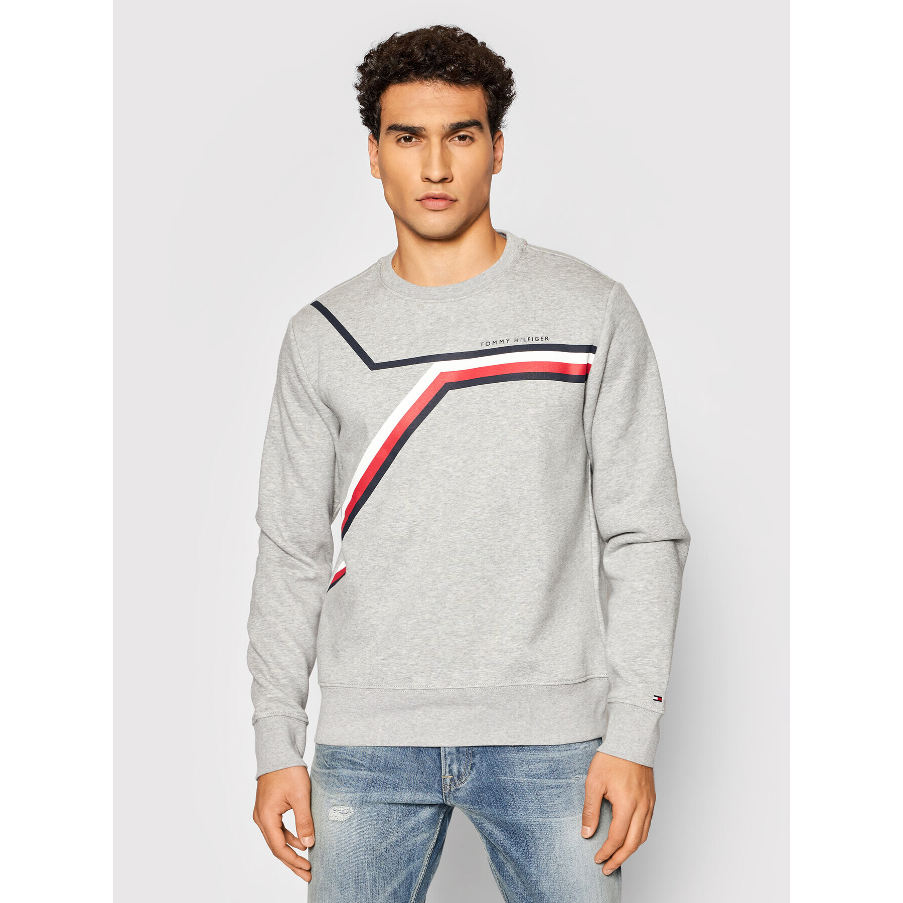 Tommy Hilfiger Mikina Split Corp Stripe Crewneck MW0MW21116 Sivá Regular Fit - Pepit.sk