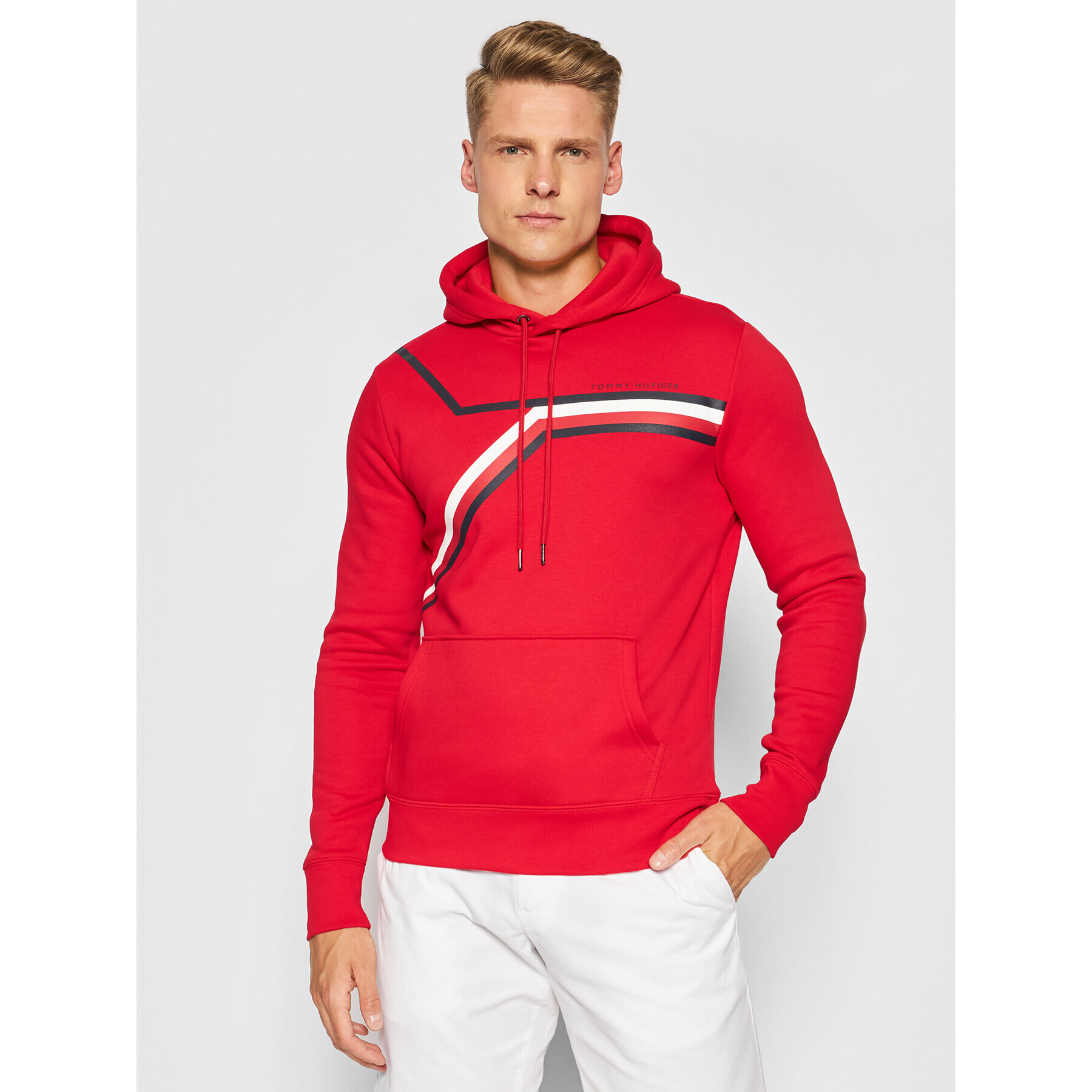 Tommy Hilfiger Mikina Split Corp Stripe Hoody MW0MW21115 Červená Regular Fit - Pepit.sk