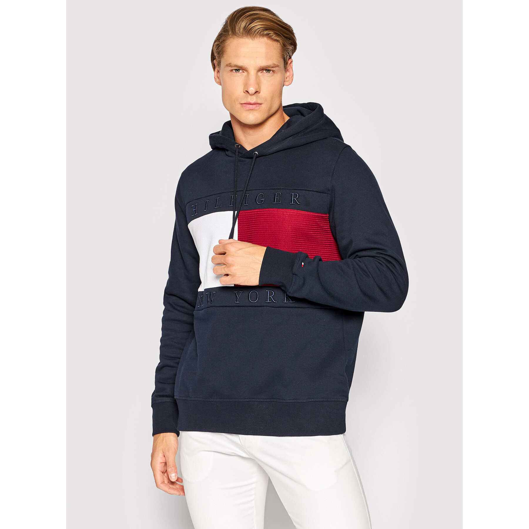 Tommy Hilfiger Mikina Structure Flag MW0MW28528 Tmavomodrá Regular Fit - Pepit.sk