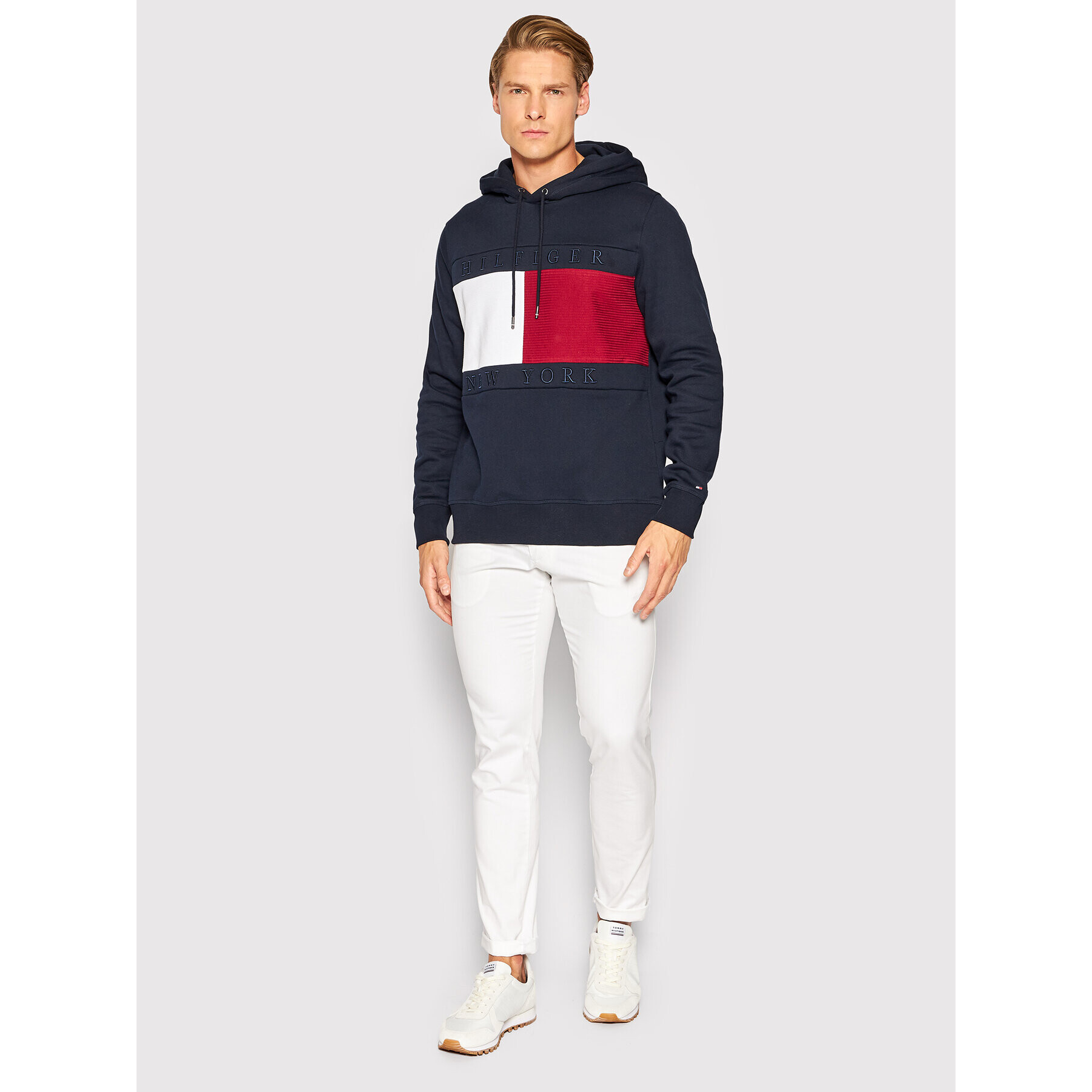 Tommy Hilfiger Mikina Structure Flag MW0MW28528 Tmavomodrá Regular Fit - Pepit.sk