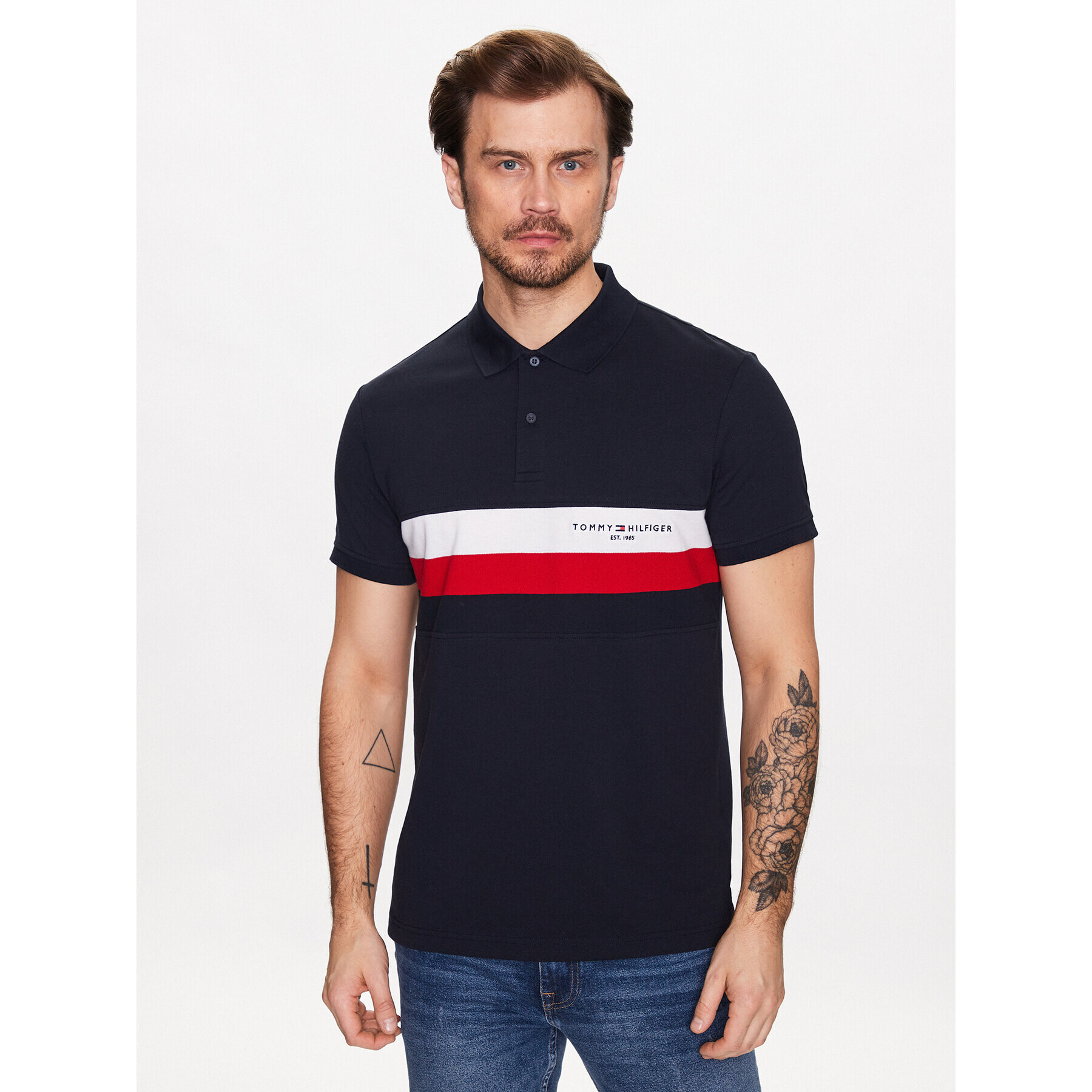 Tommy Hilfiger Polokošeľa Chest Colorblock MW0MW30766 Tmavomodrá Slim Fit - Pepit.sk