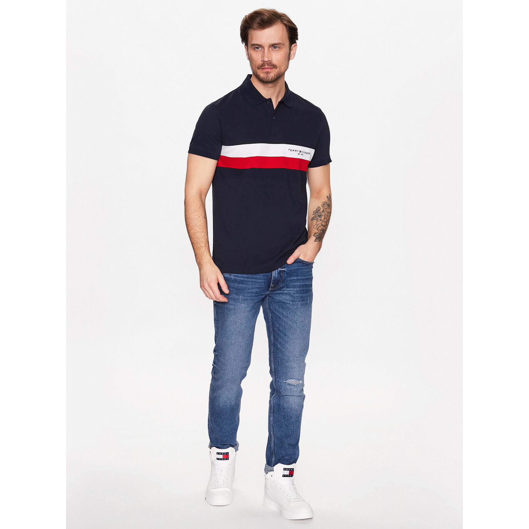 Tommy Hilfiger Polokošeľa Chest Colorblock MW0MW30766 Tmavomodrá Slim Fit - Pepit.sk