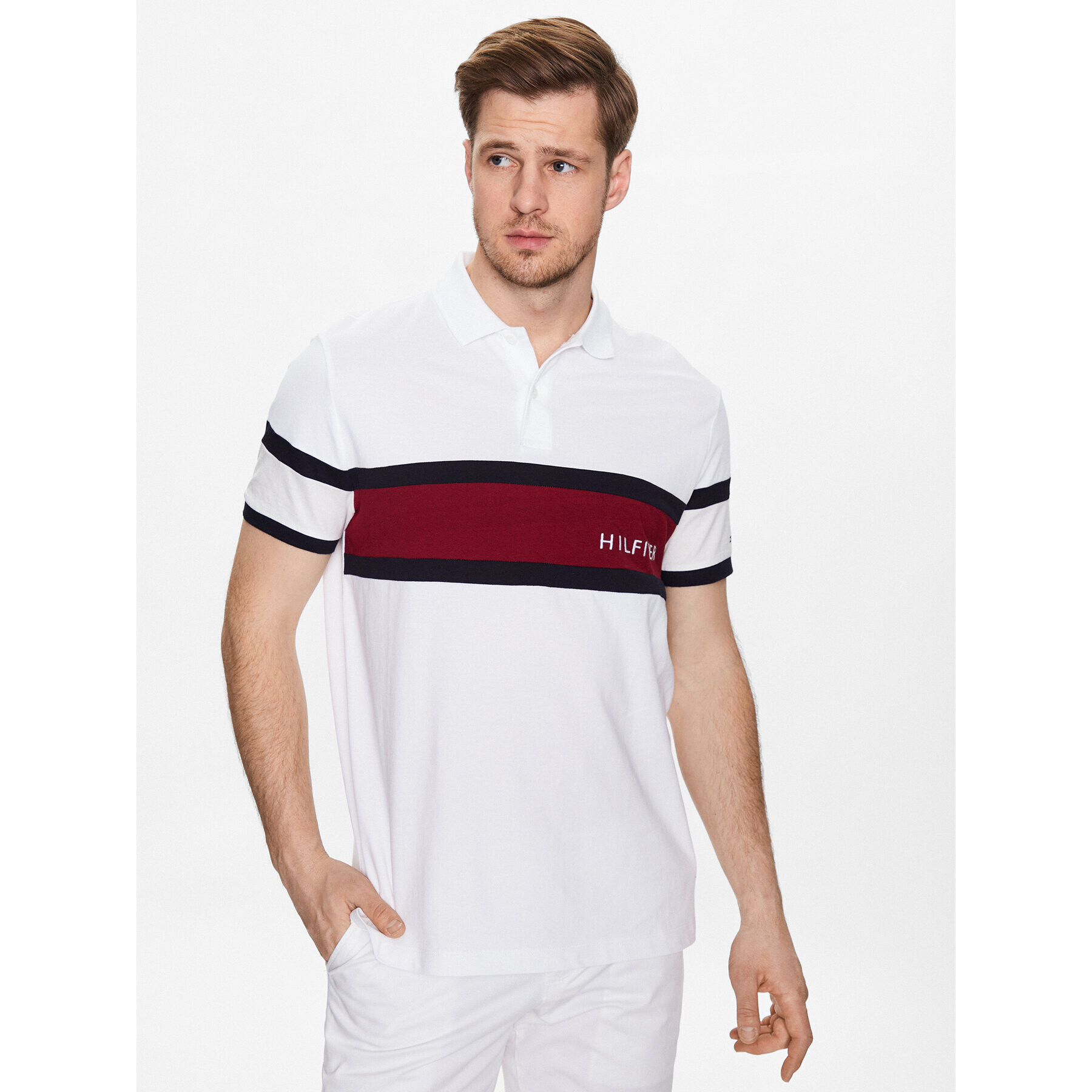 Tommy Hilfiger Polokošeľa Colourblock Placement MW0MW30755 Biela Regular Fit - Pepit.sk