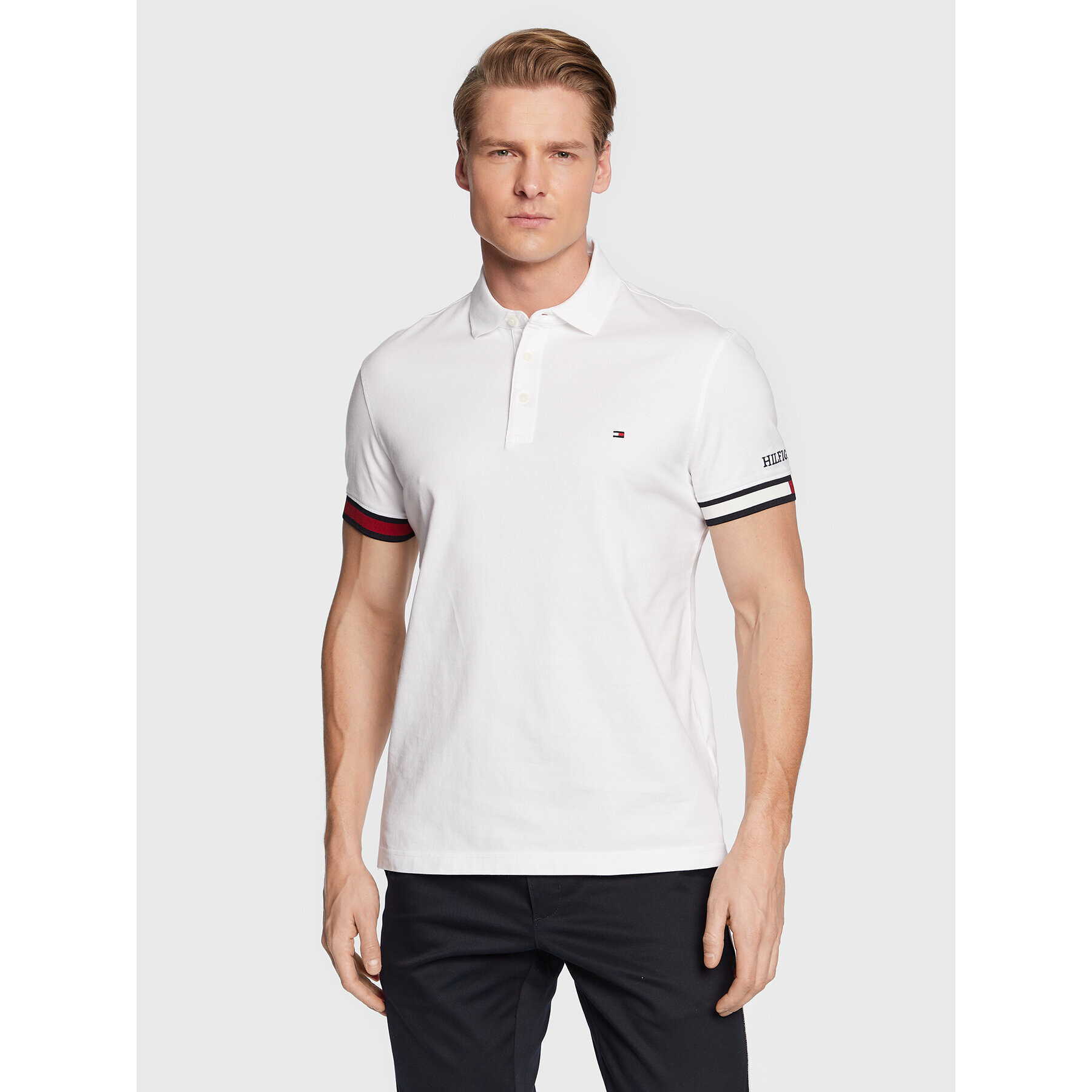 Tommy Hilfiger Polokošeľa Flag Cuff MW0MW29528 Biela Slim Fit - Pepit.sk