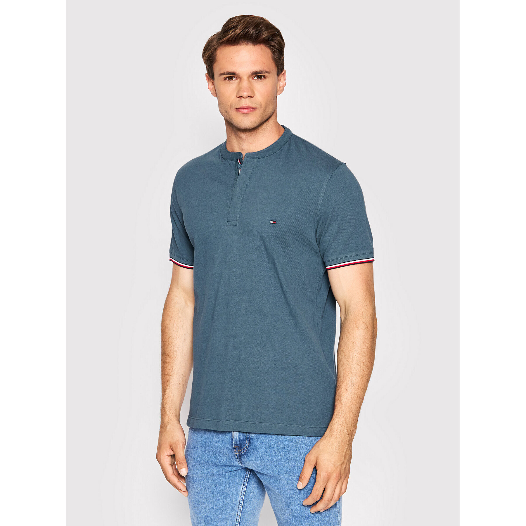 Tommy Hilfiger Polokošeľa Mao Collar MW0MW24598 Modrá Slim Fit - Pepit.sk