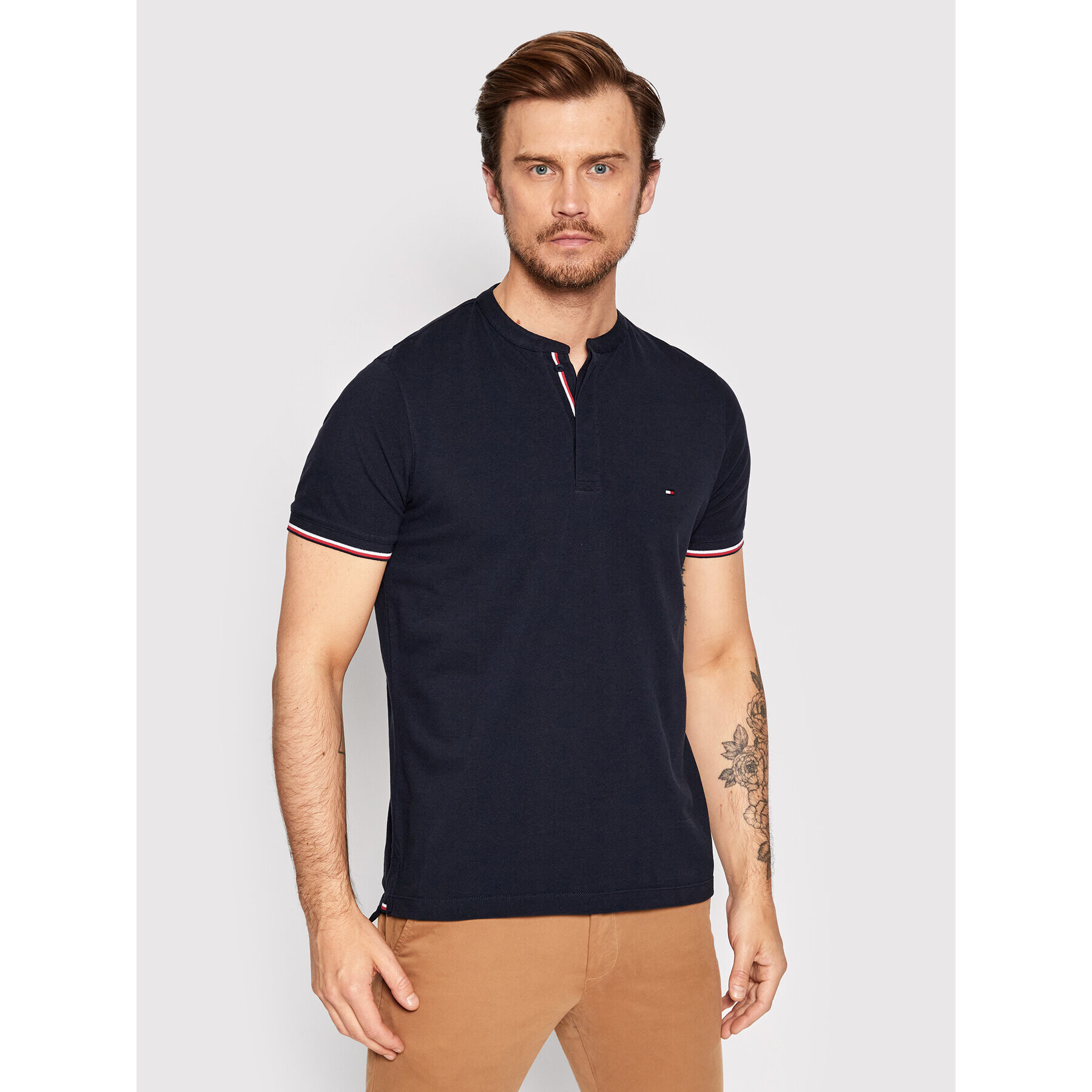 Tommy Hilfiger Polokošeľa Mao Collar MW0MW24598 Tmavomodrá Slim Fit - Pepit.sk