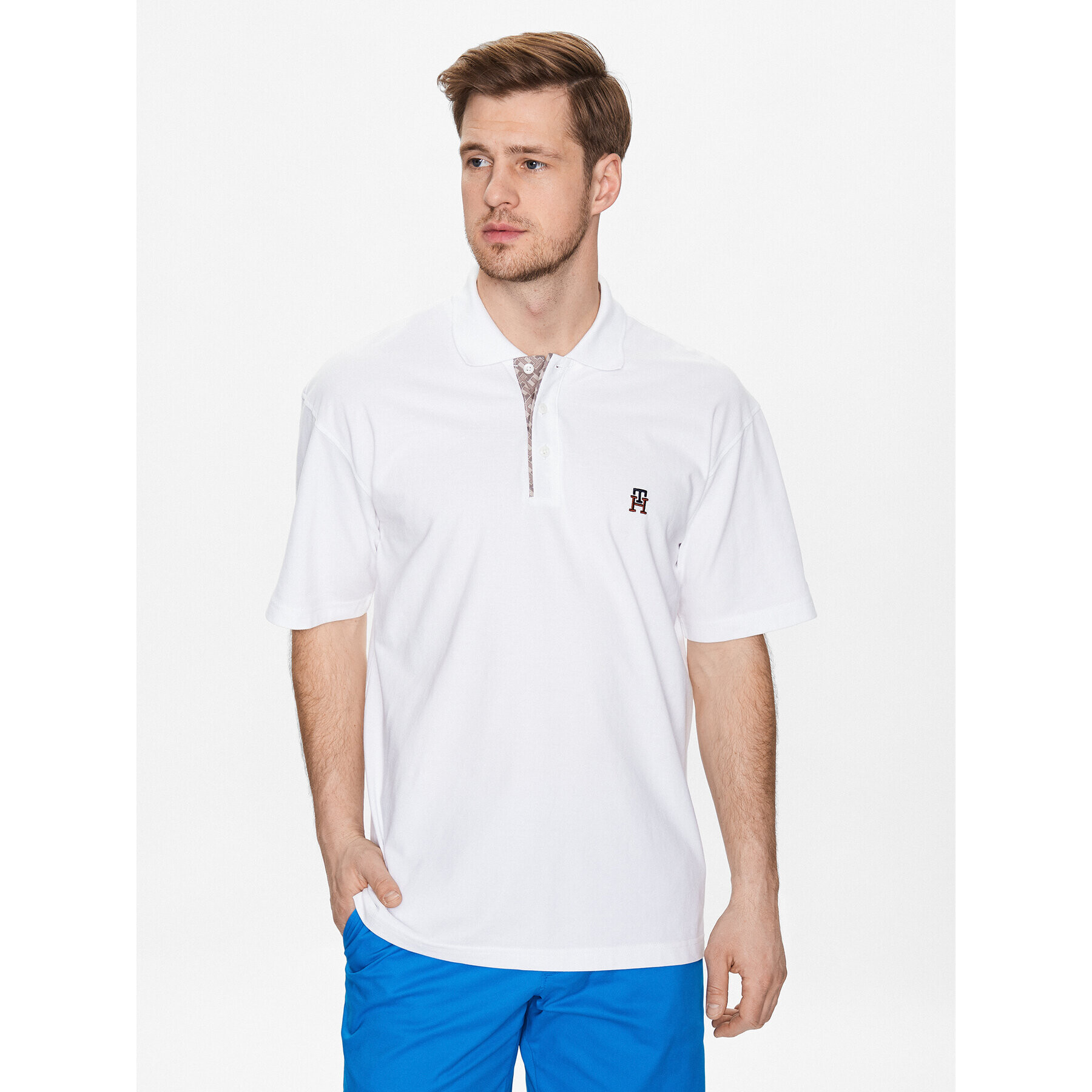 Tommy Hilfiger Polokošeľa Monogram Placket MW0MW30785 Biela Loose Fit - Pepit.sk