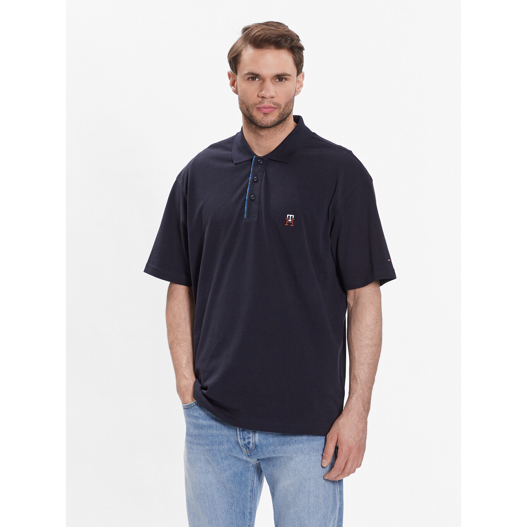 Tommy Hilfiger Polokošeľa Monogram Placket MW0MW30785 Tmavomodrá Loose Fit - Pepit.sk