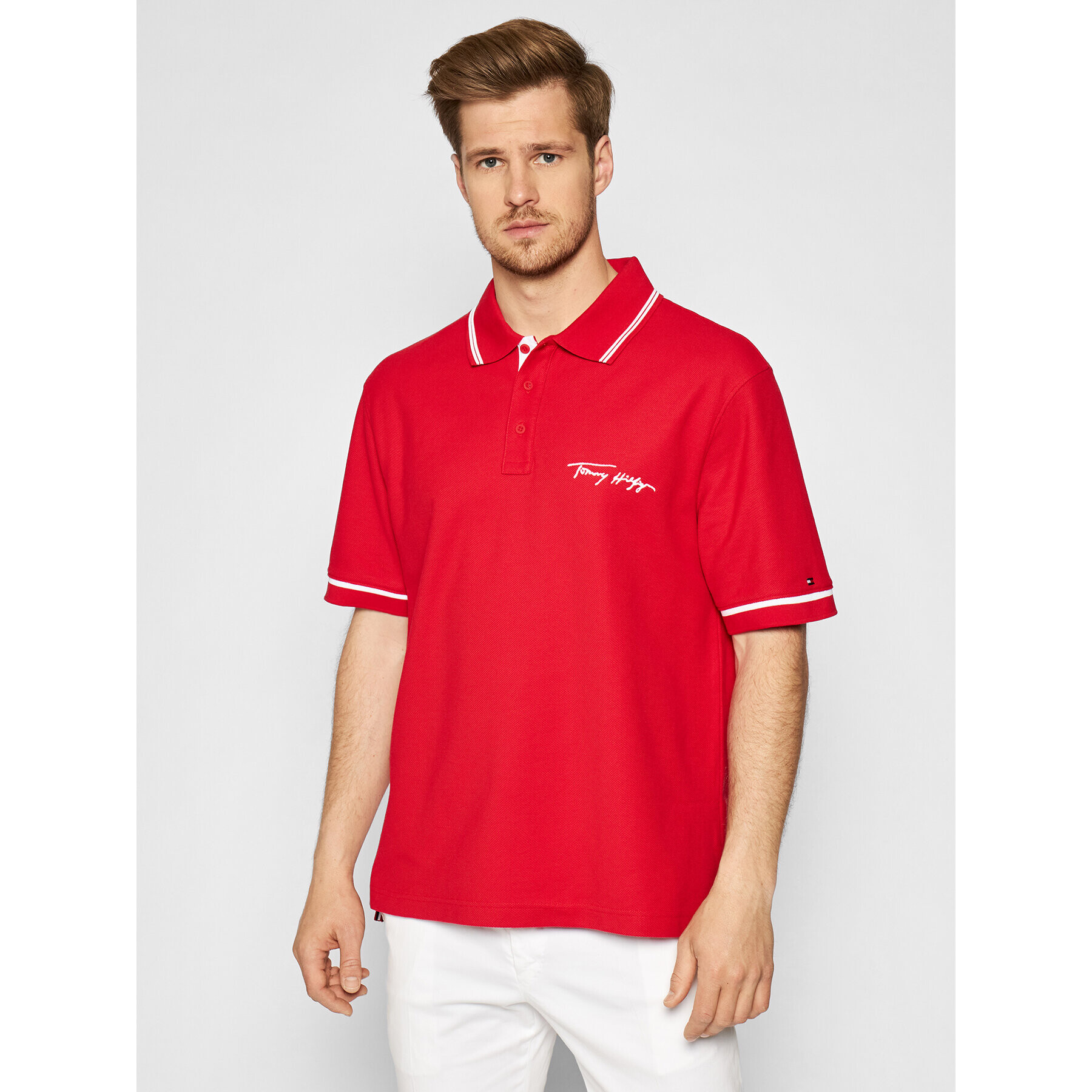 Tommy Hilfiger Polokošeľa Signature MW0MW17806 Červená Casual Fit - Pepit.sk