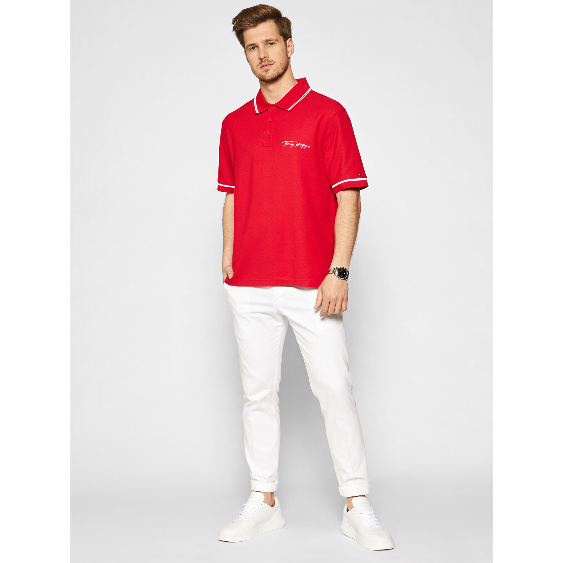 Tommy Hilfiger Polokošeľa Signature MW0MW17806 Červená Casual Fit - Pepit.sk