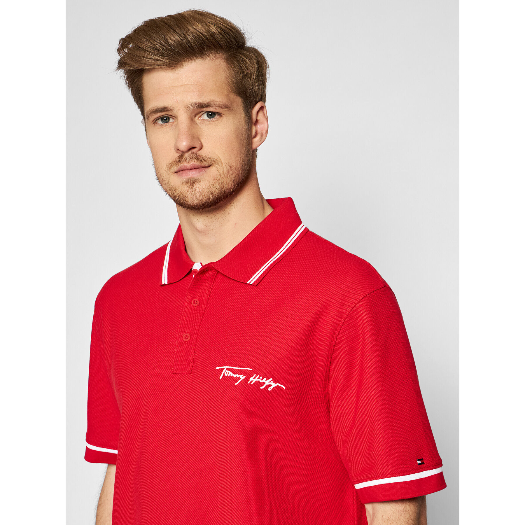 Tommy Hilfiger Polokošeľa Signature MW0MW17806 Červená Casual Fit - Pepit.sk