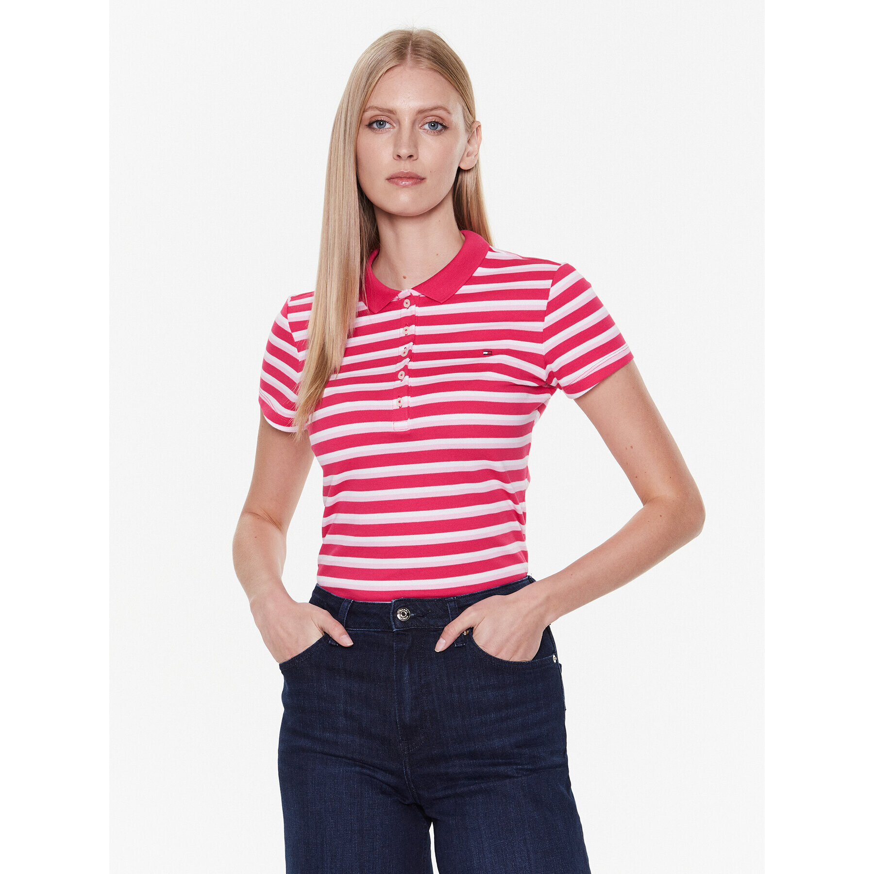 Tommy Hilfiger Polokošeľa Stripe WW0WW27151 Ružová Slim Fit - Pepit.sk