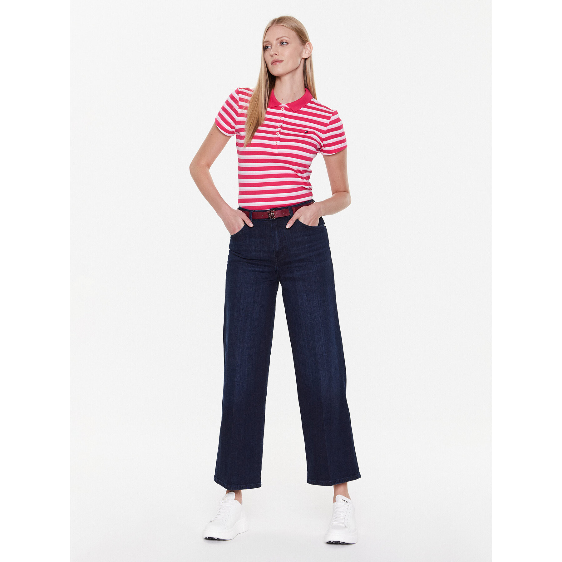 Tommy Hilfiger Polokošeľa Stripe WW0WW27151 Ružová Slim Fit - Pepit.sk