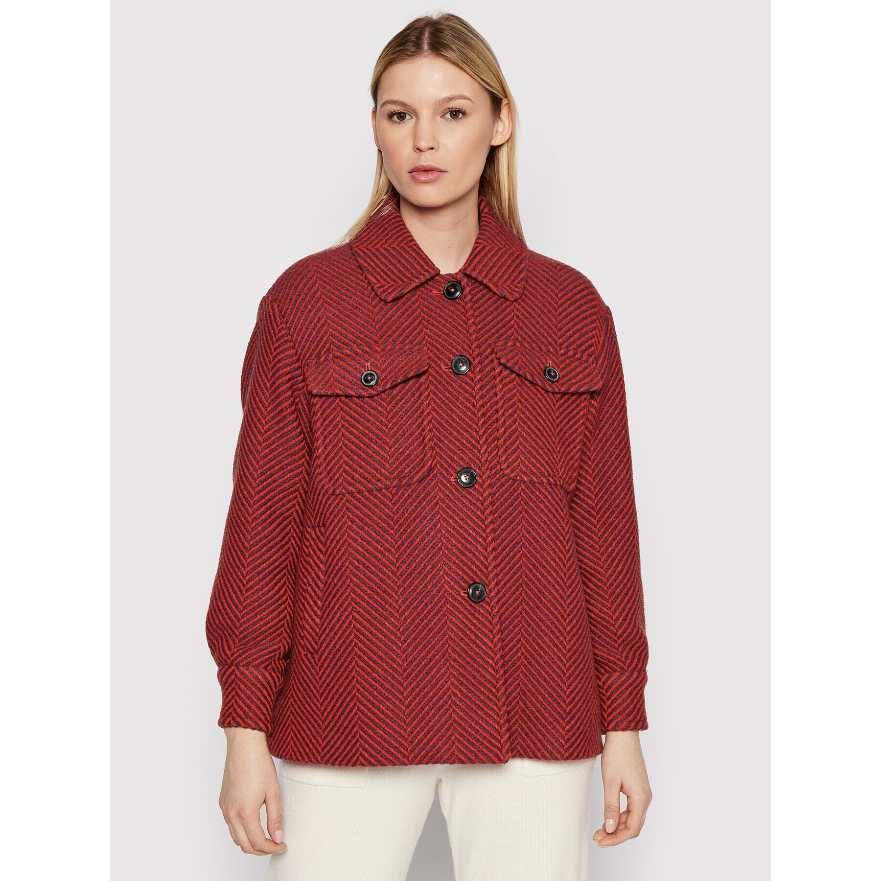 Tommy Hilfiger Prechodná bunda Herringbone WW0WW32564 Červená Regular Fit - Pepit.sk