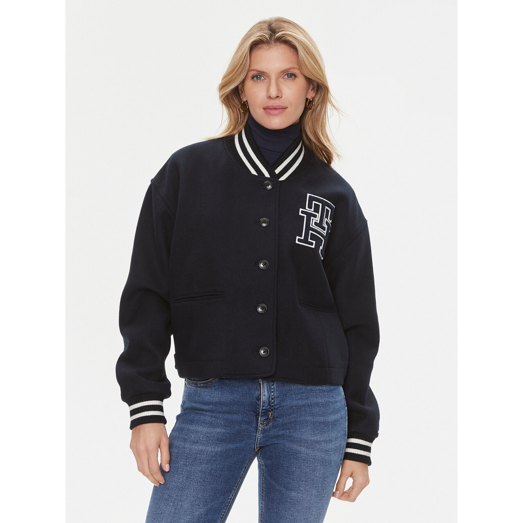 Tommy Hilfiger Prechodná bunda Varsity WW0WW40251 Tmavomodrá Relaxed Fit - Pepit.sk