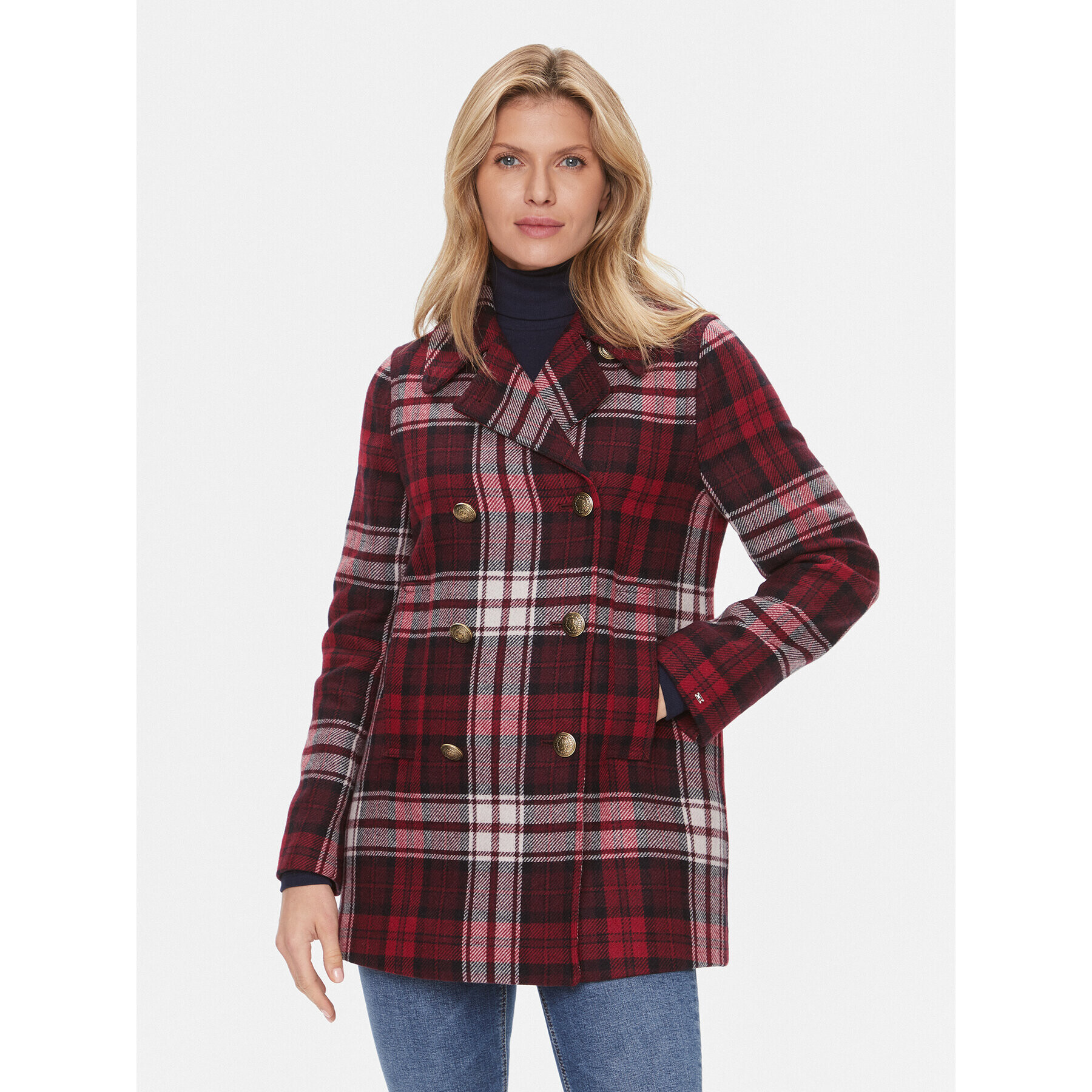 Tommy Hilfiger Prechodný kabát Tartan WW0WW40256 Červená Regular Fit - Pepit.sk