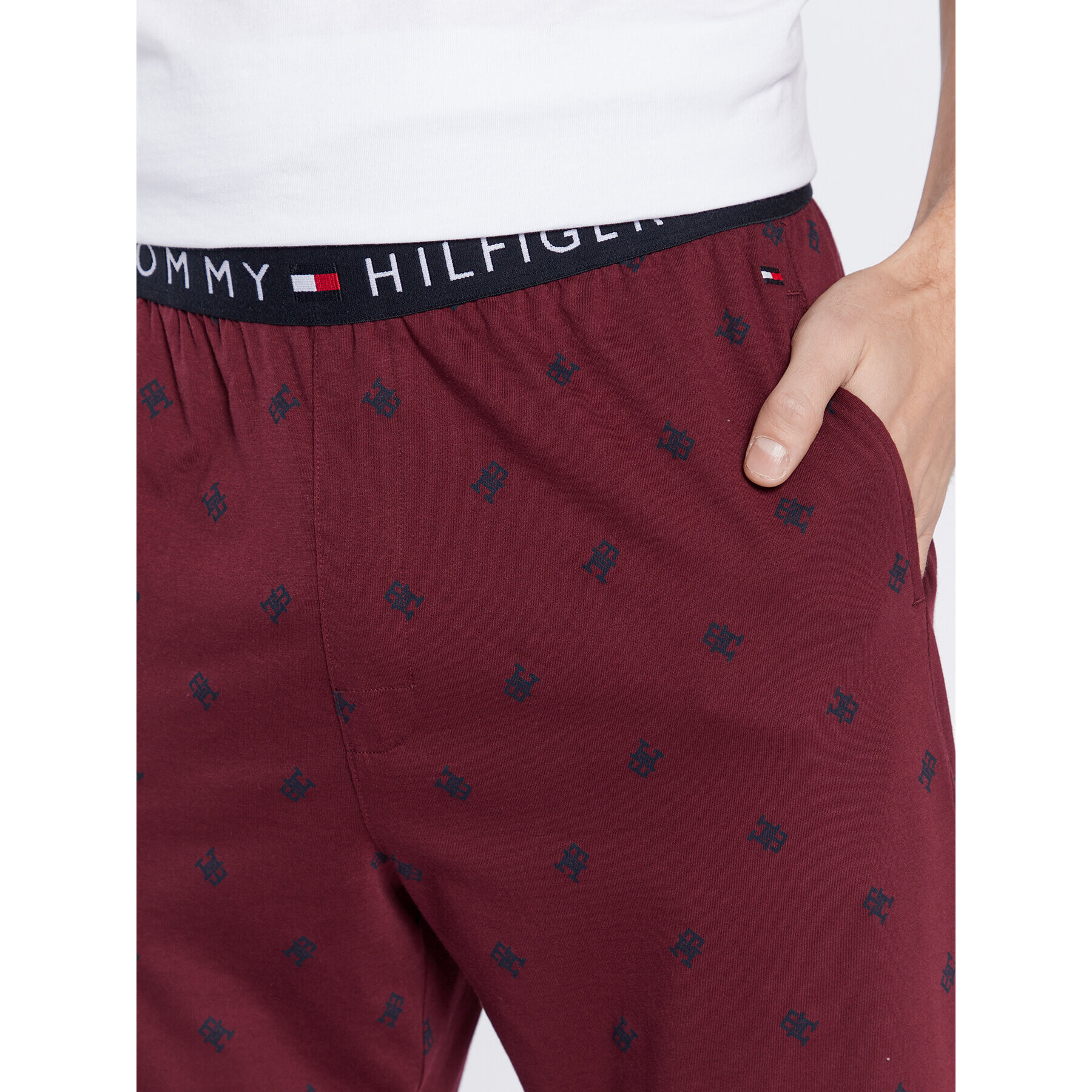 Tommy Hilfiger Pyžamové nohavice Print UM0UM01919 Bordová Regular Fit - Pepit.sk