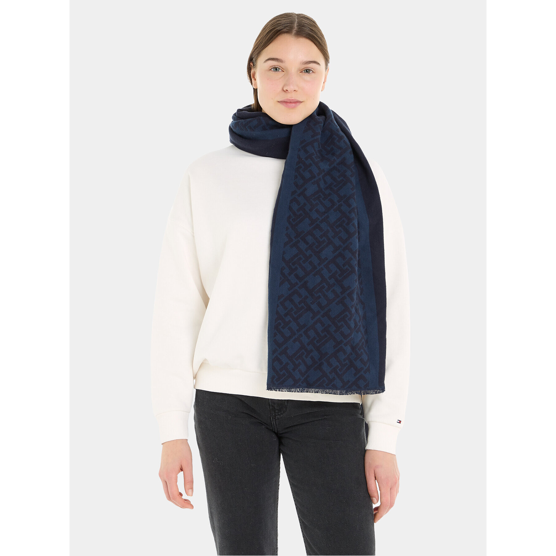 Tommy Hilfiger Šál Monogram Brushed Scarf AW0AW15341 Tmavomodrá - Pepit.sk