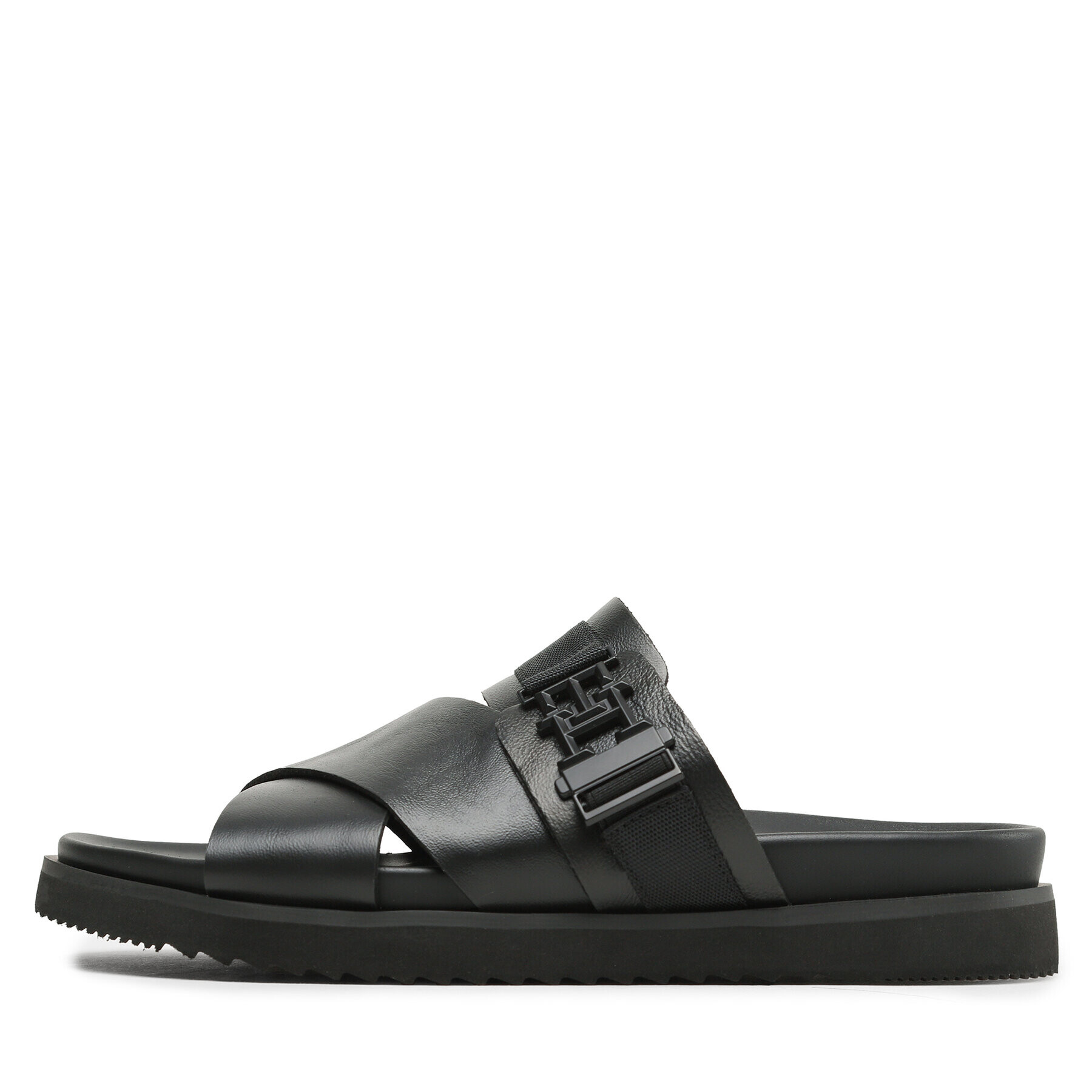 Tommy Hilfiger Šľapky Th Cleated Leather Sandal FM0FM04458 Čierna - Pepit.sk