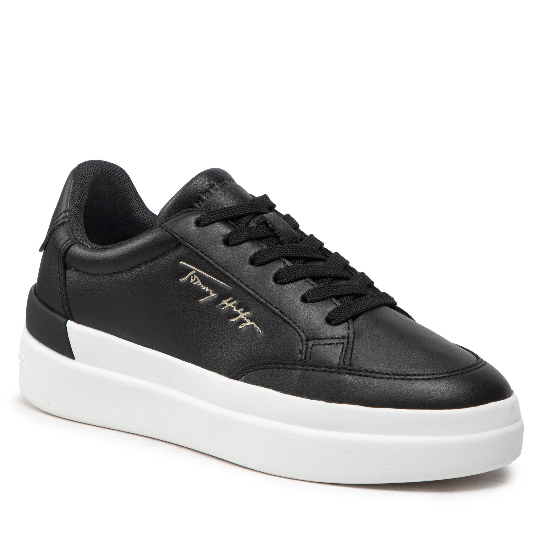 Tommy Hilfiger Sneakersy Th Signature Leather Sneaker FW0FW06665 Čierna - Pepit.sk