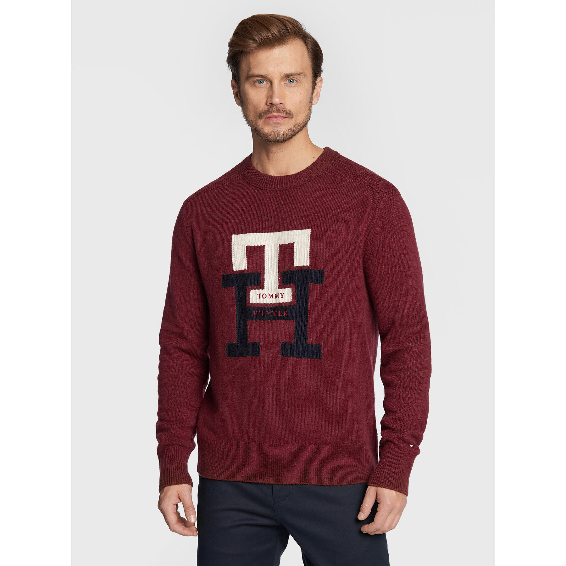 Tommy Hilfiger Sveter Bold Monogram MW0MW28045 Bordová Oversize - Pepit.sk