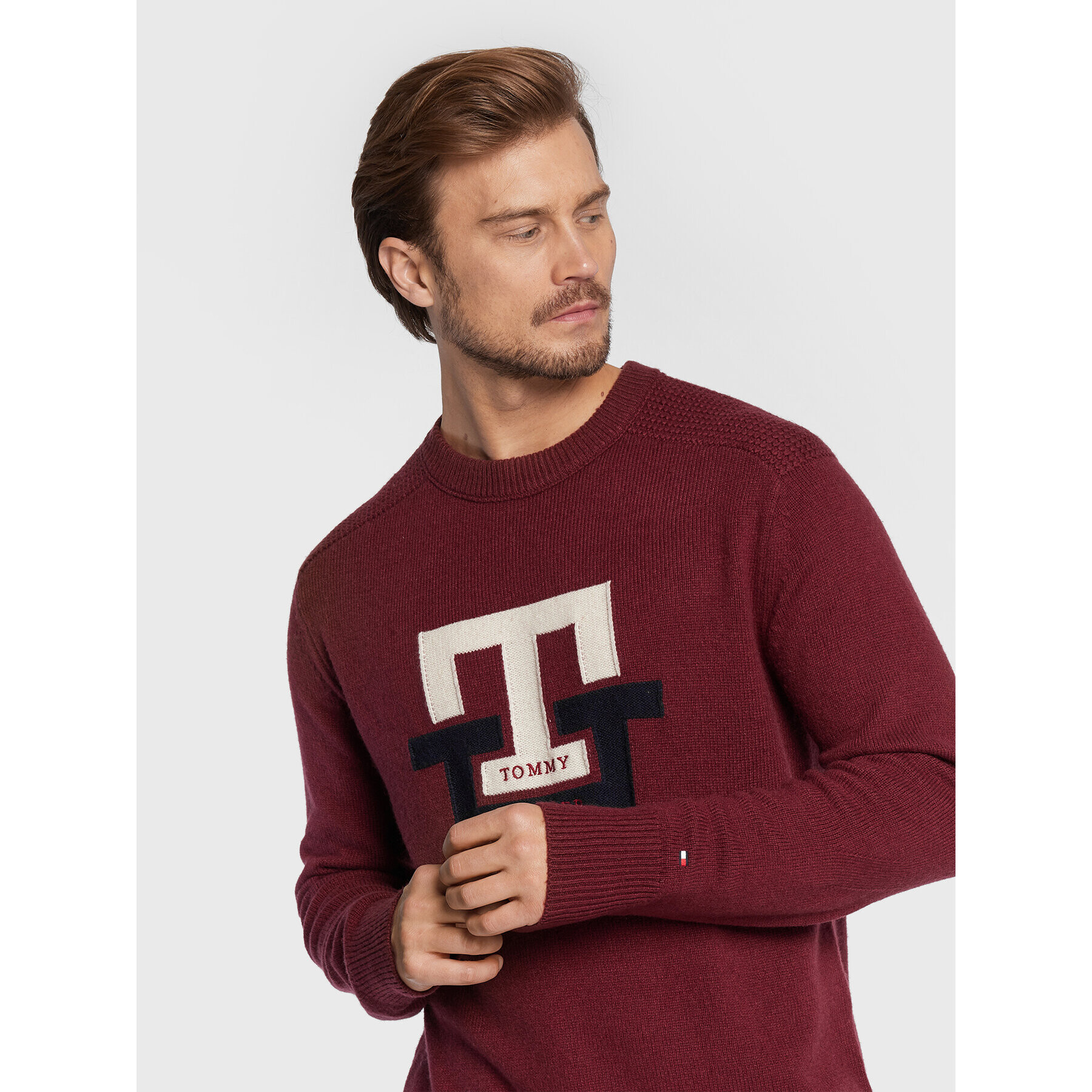 Tommy Hilfiger Sveter Bold Monogram MW0MW28045 Bordová Oversize - Pepit.sk