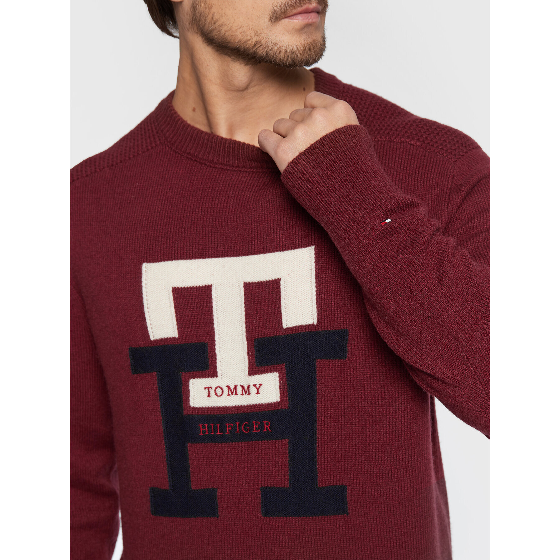 Tommy Hilfiger Sveter Bold Monogram MW0MW28045 Bordová Oversize - Pepit.sk