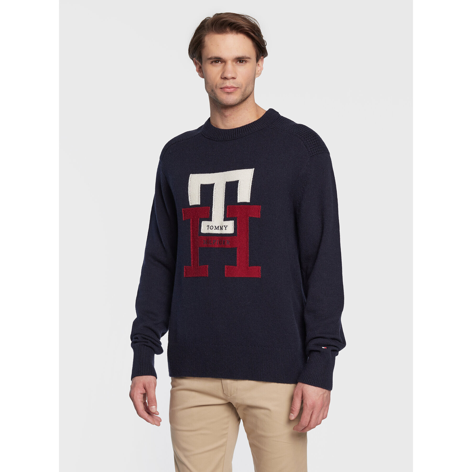 Tommy Hilfiger Sveter Bold Monogram MW0MW28045 Tmavomodrá Oversize - Pepit.sk