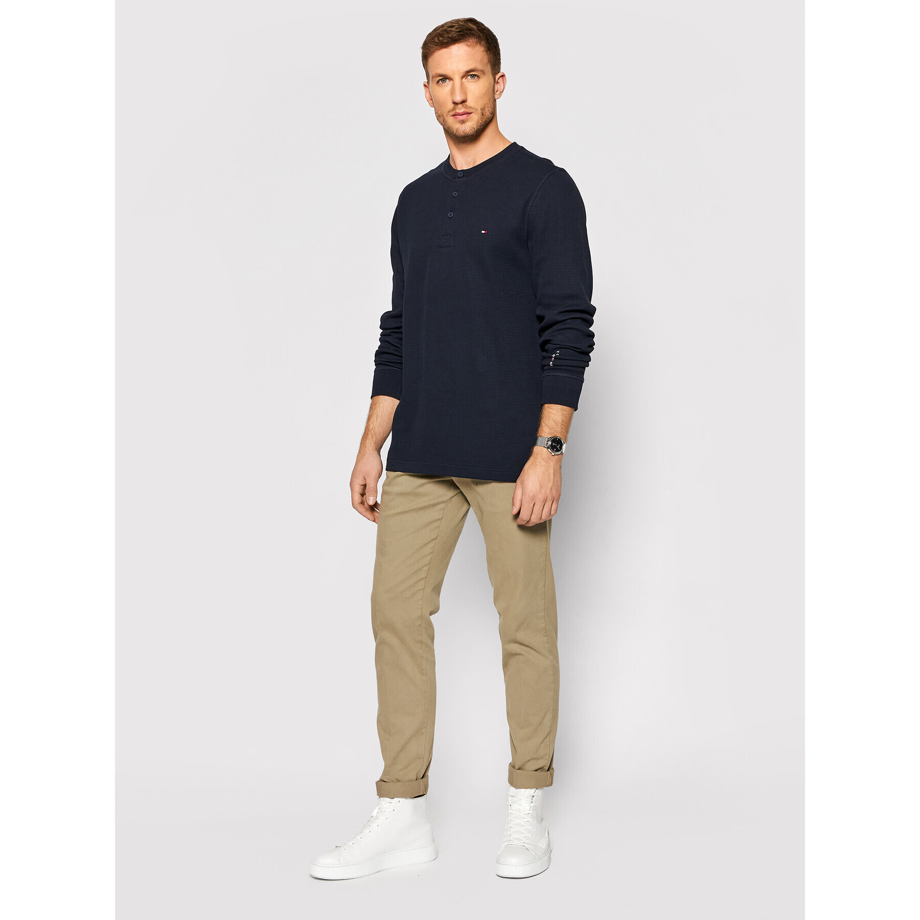 Tommy Hilfiger Sveter Casual Henley MW0MW20156 Tmavomodrá Relaxed Fit - Pepit.sk