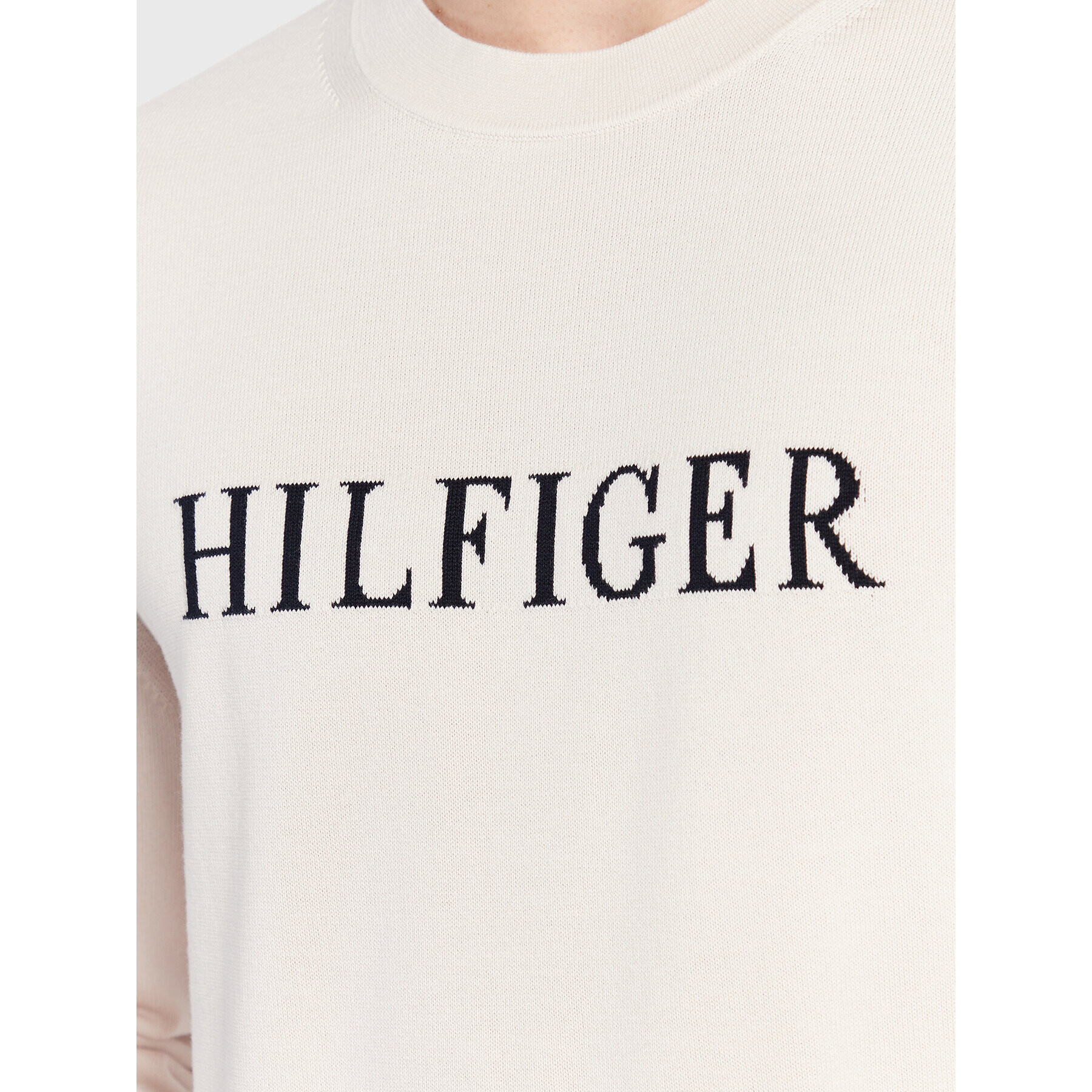 Tommy Hilfiger Sveter Flag Cuff MW0MW29045 Écru Regular Fit - Pepit.sk