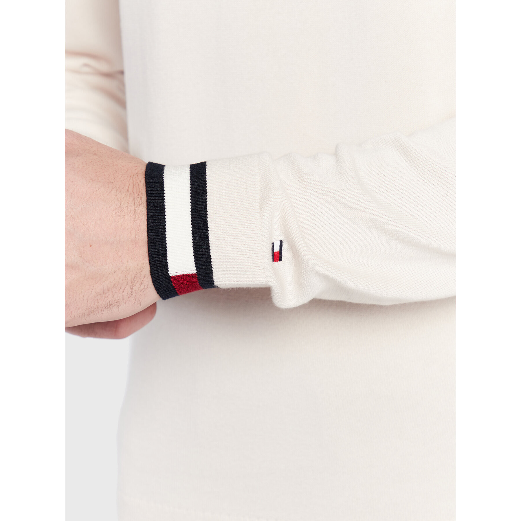 Tommy Hilfiger Sveter Flag Cuff MW0MW29045 Écru Regular Fit - Pepit.sk