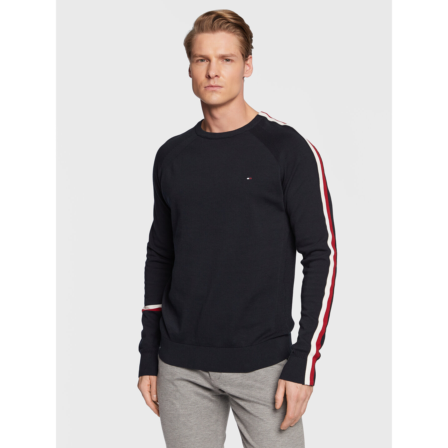 Tommy Hilfiger Sveter Global MW0MW29038 Tmavomodrá Regular Fit - Pepit.sk