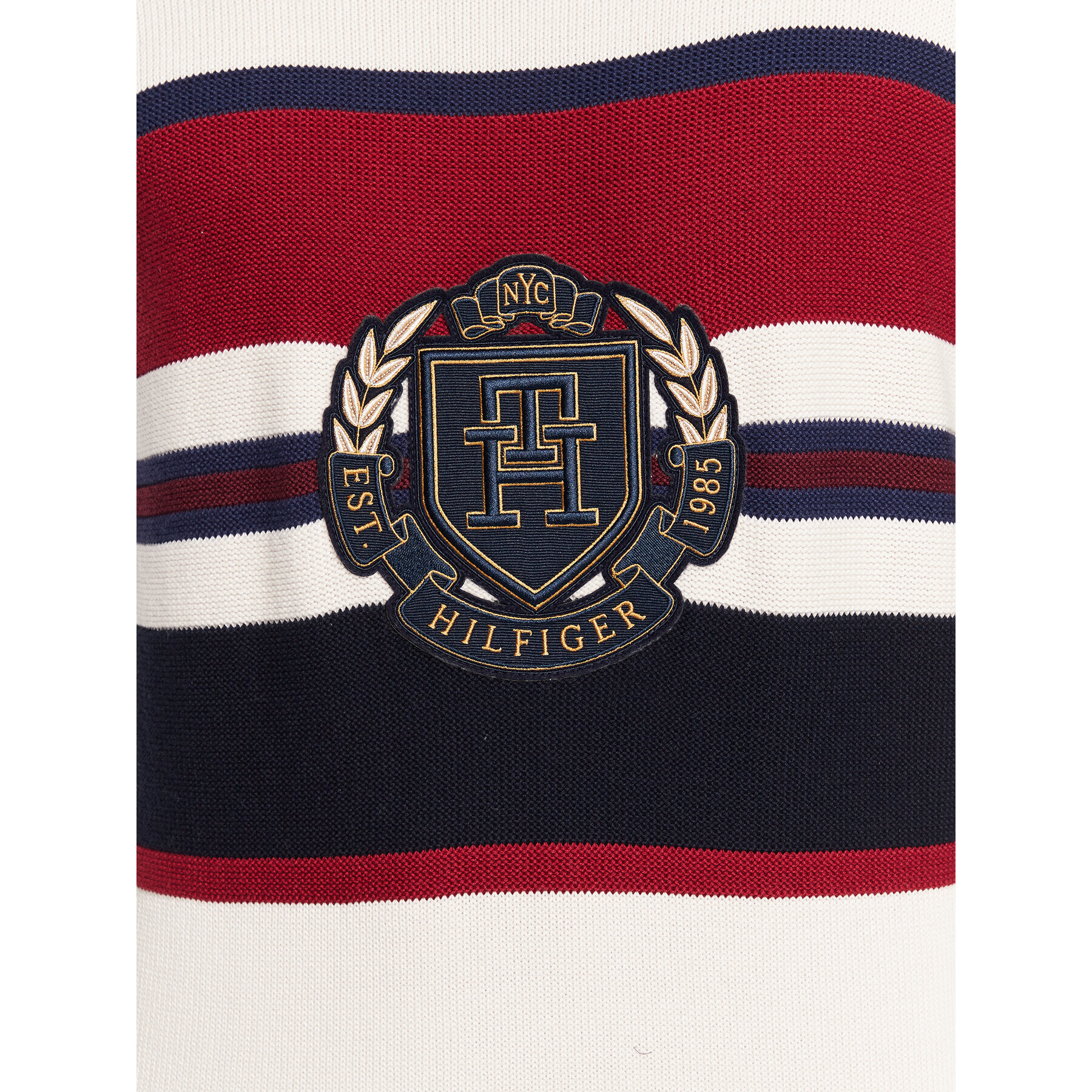 Tommy Hilfiger Sveter Seasonal Crest Stripe MW0MW29050 Écru Relaxed Fit - Pepit.sk