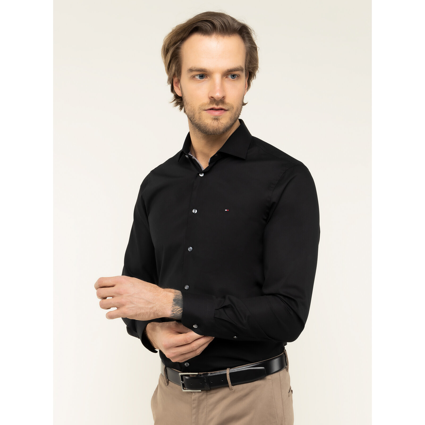 Tommy Hilfiger Tailored Košeľa Poplin Classic TT0TT06391 Čierna Slim Fit - Pepit.sk