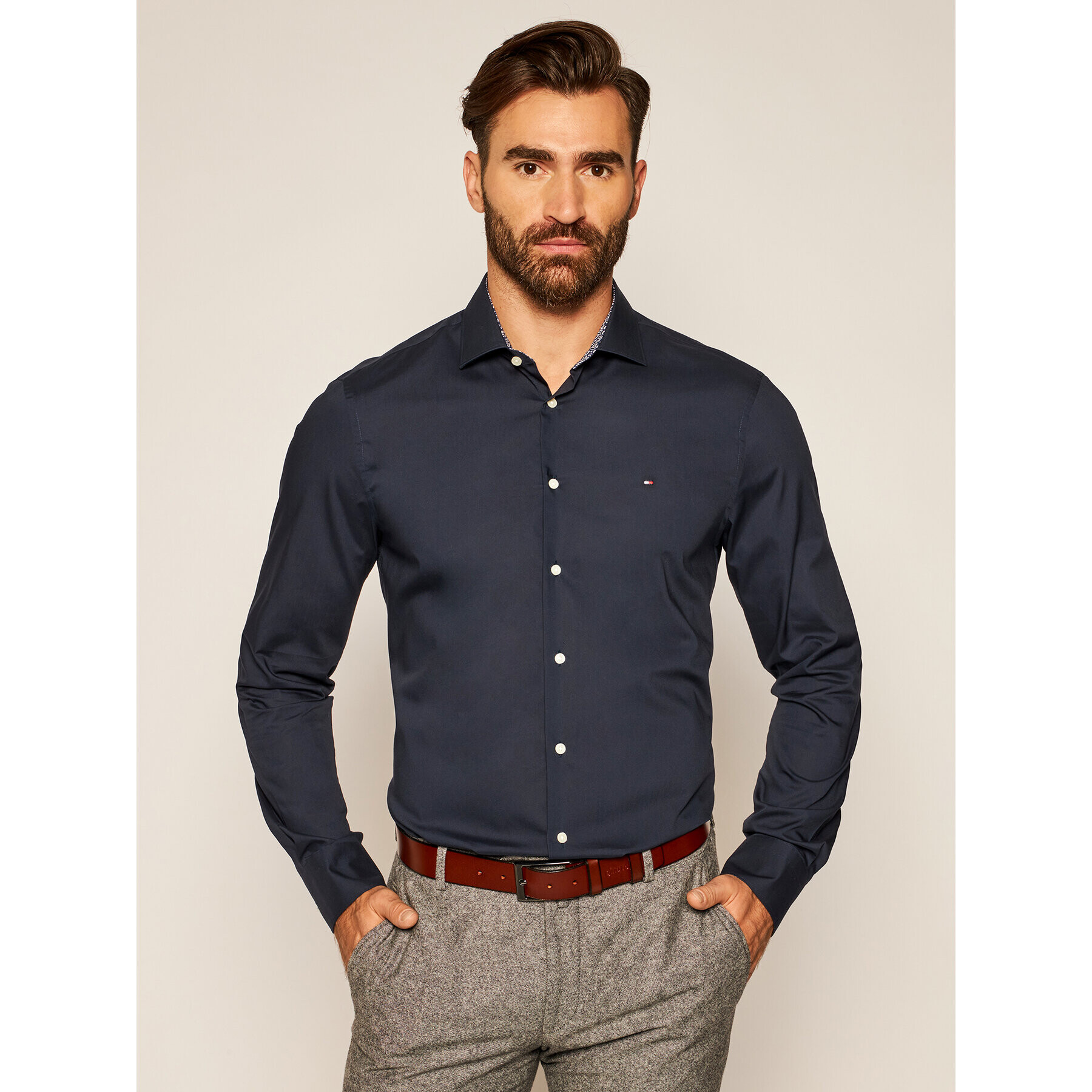 Tommy Hilfiger Tailored Košeľa Poplin Classic TT0TT07821 Tmavomodrá Slim Fit - Pepit.sk