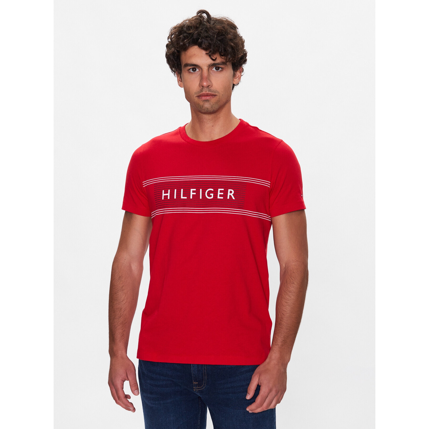 Tommy Hilfiger Tričko Brand Love MW0MW30035 Červená Slim Fit - Pepit.sk