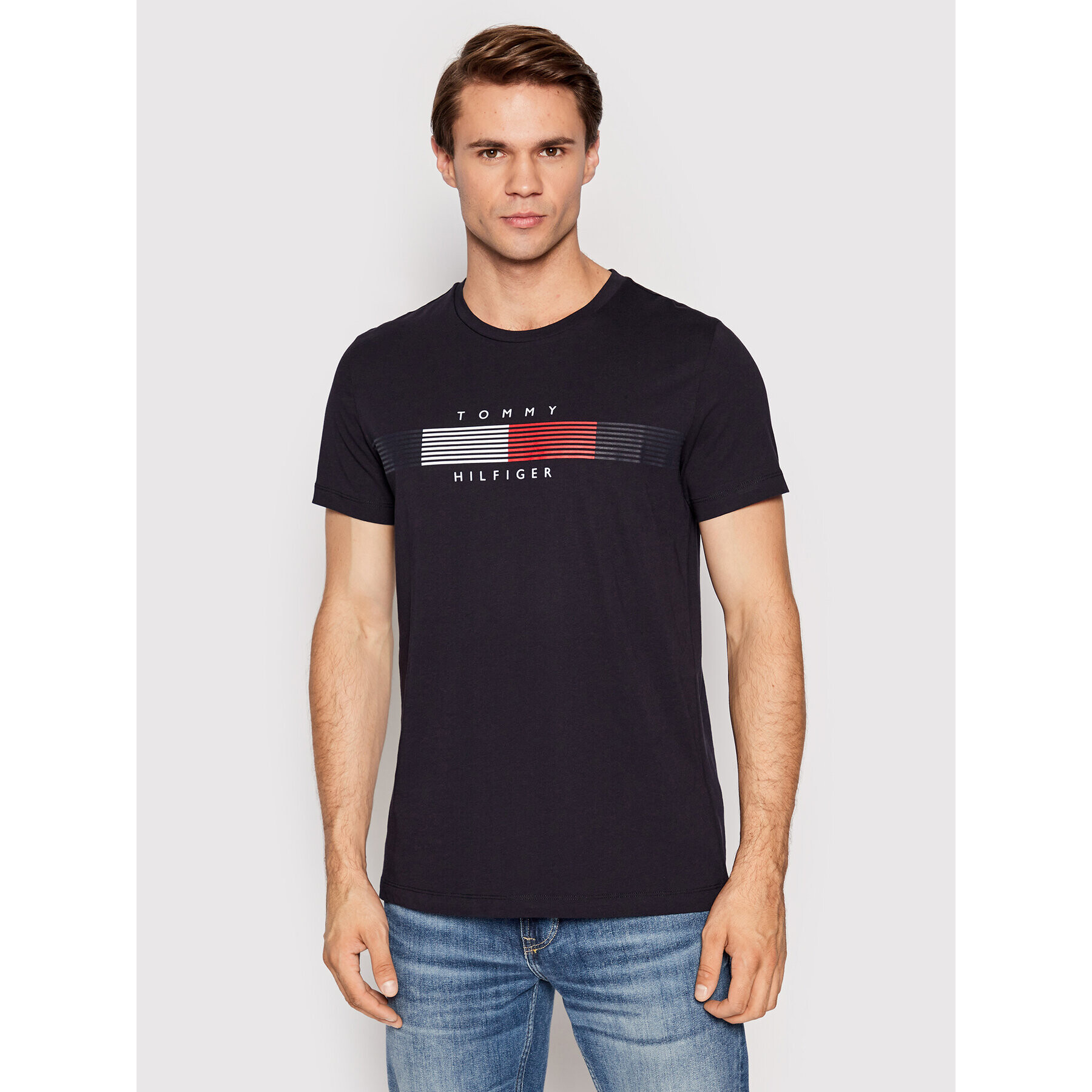 Tommy Hilfiger Tričko Chest Corp Stripe Graphic MW0MW25612 Tmavomodrá Slim Fit - Pepit.sk