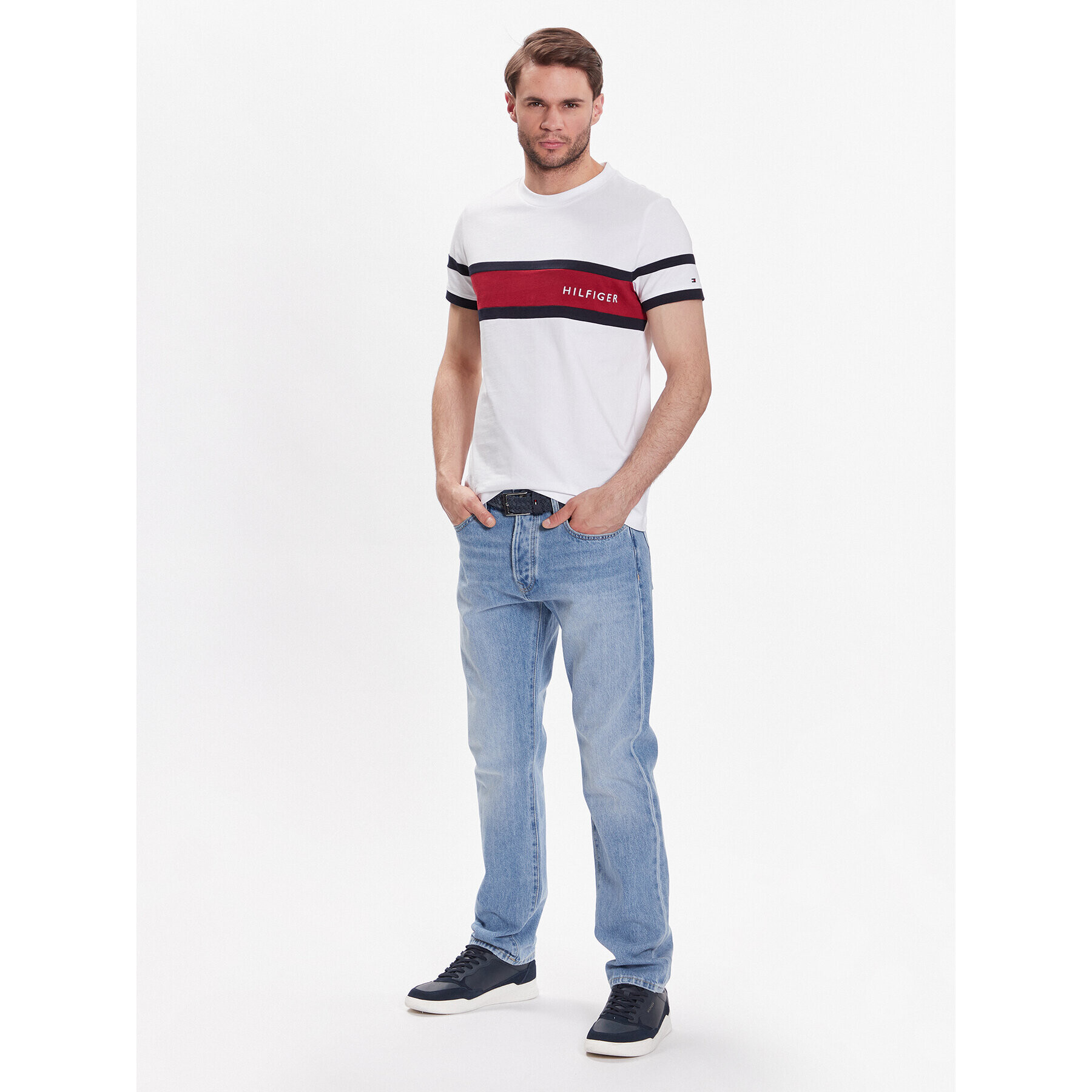 Tommy Hilfiger Tričko Colorblock Placement MW0MW29282 Biela Slim Fit - Pepit.sk