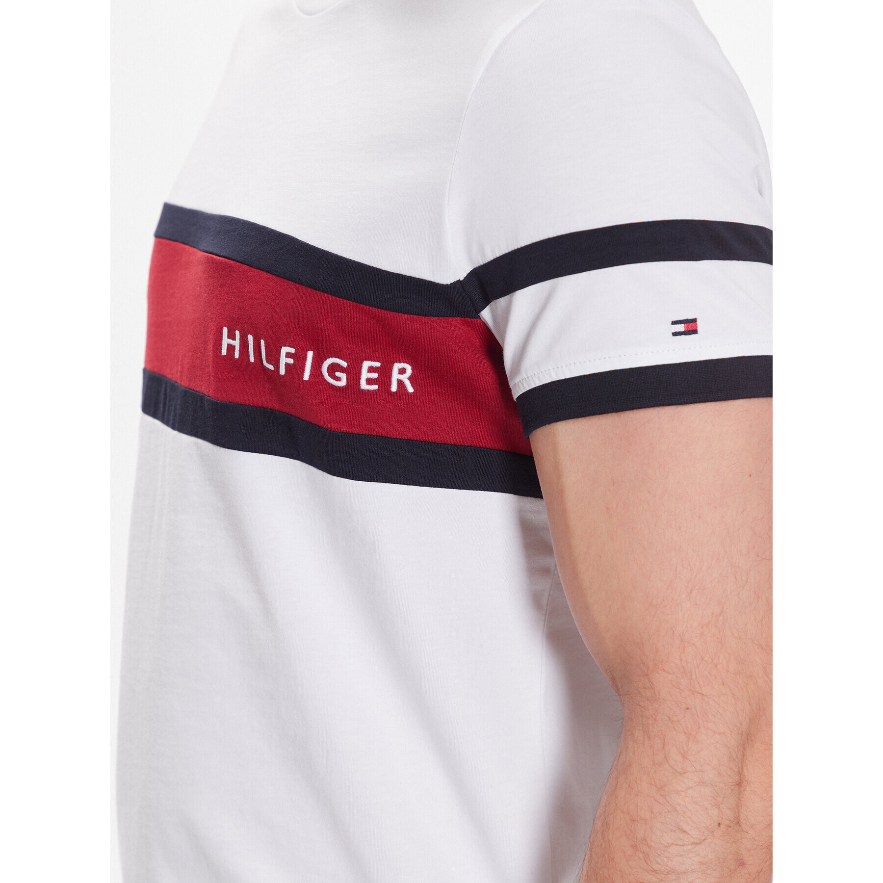 Tommy Hilfiger Tričko Colorblock Placement MW0MW29282 Biela Slim Fit - Pepit.sk