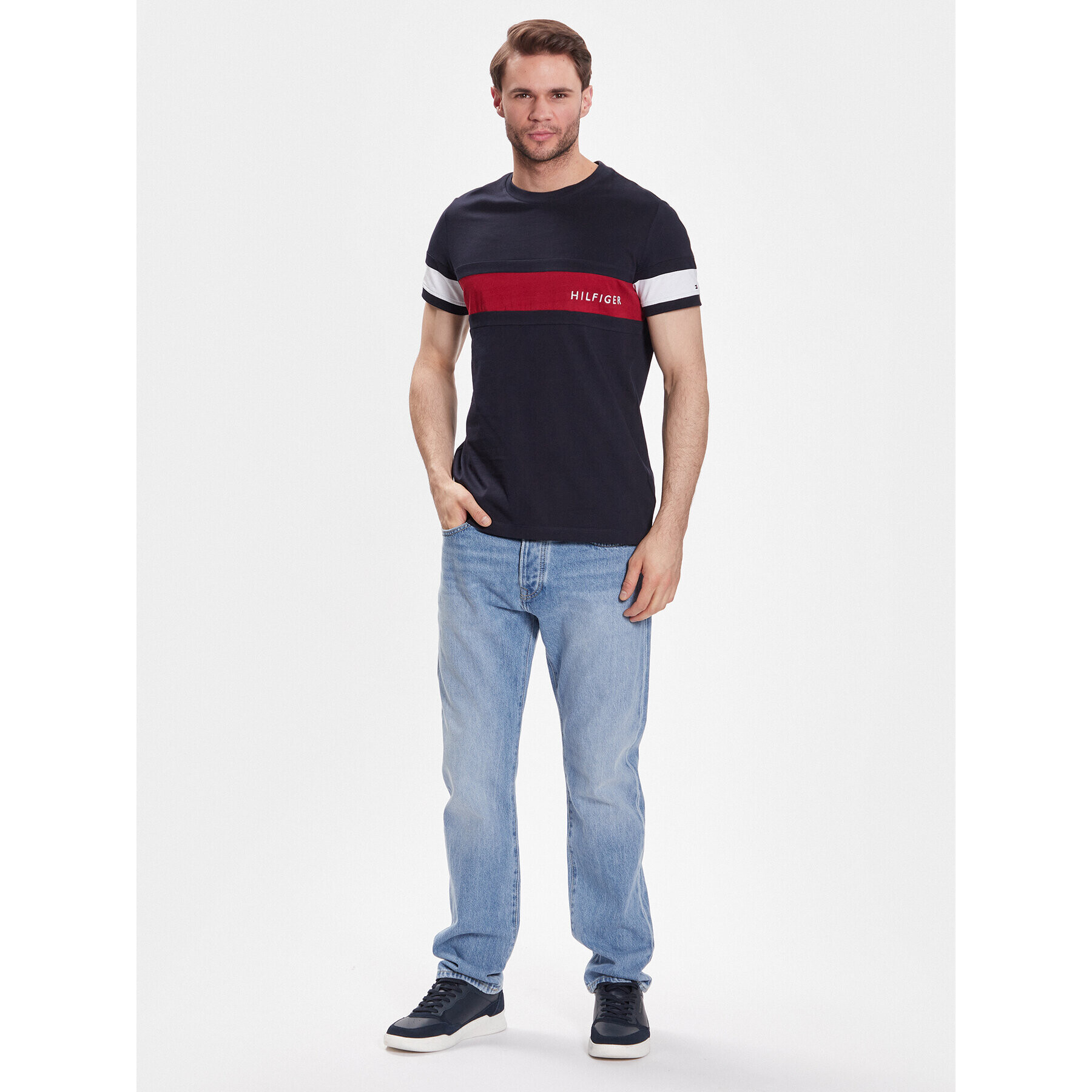 Tommy Hilfiger Tričko Colorblock Placement MW0MW29282 Tmavomodrá Slim Fit - Pepit.sk