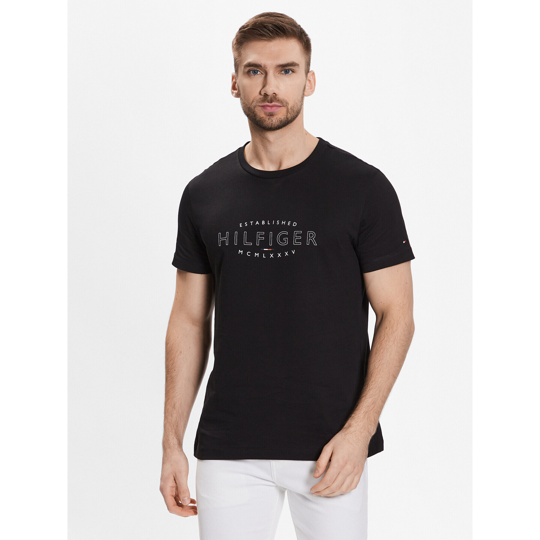 Tommy Hilfiger Tričko Curve Logo MW0MW30034 Čierna Slim Fit - Pepit.sk